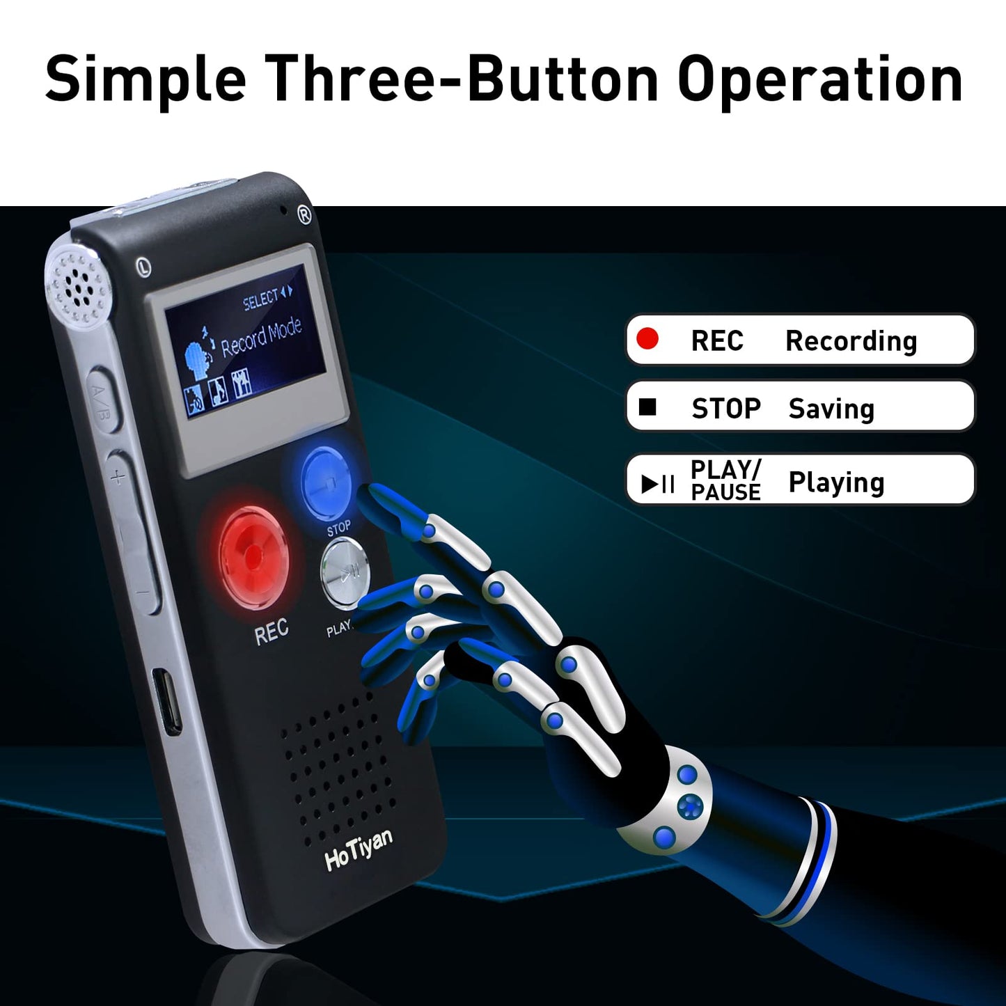 Voice Recorder 16GB Capacity Voice Activated Recording Device Digital Voice Recorder for Lectures, Meetings, Interviews Audio Recorder with USB Rechargeable WAV/MP3 Tape Recorder (16GB)