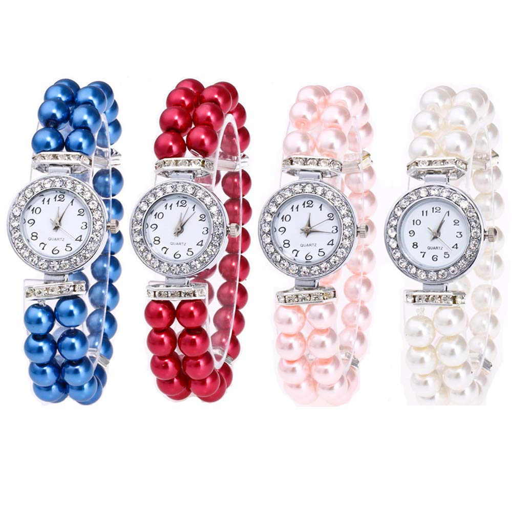 Weicam 4pc Women Elegant Crystal Pearl Bracelet Analog Quartz Wrist Watch Wholesale Watches