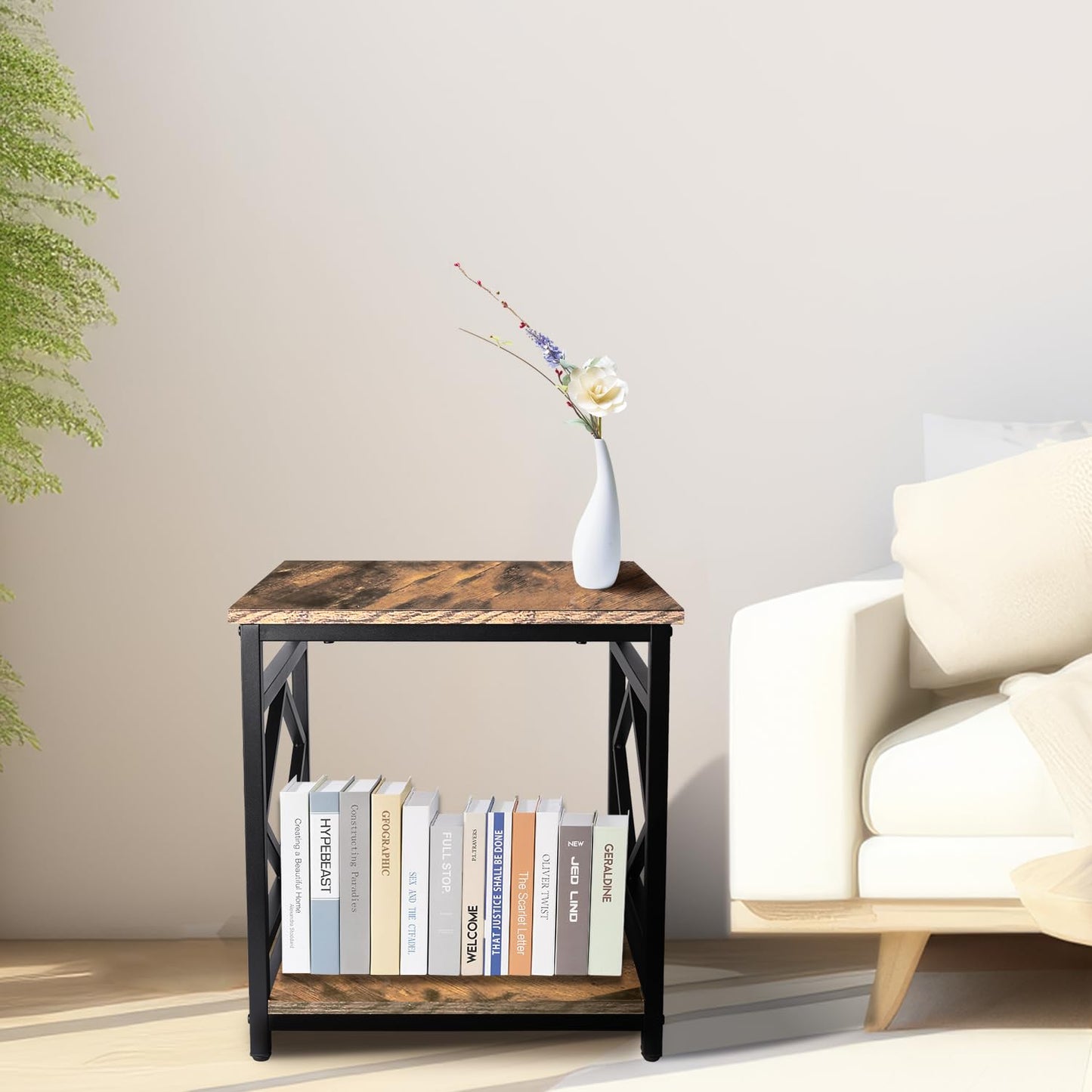 ZIONTOME Mini Fridge Table with Storage Industrial End Table Square Bedside Table with Large Capacity Storage Metal Frame Nightstand Coffee Stand Printer Table for Living Room Bedroom Rustic Brown