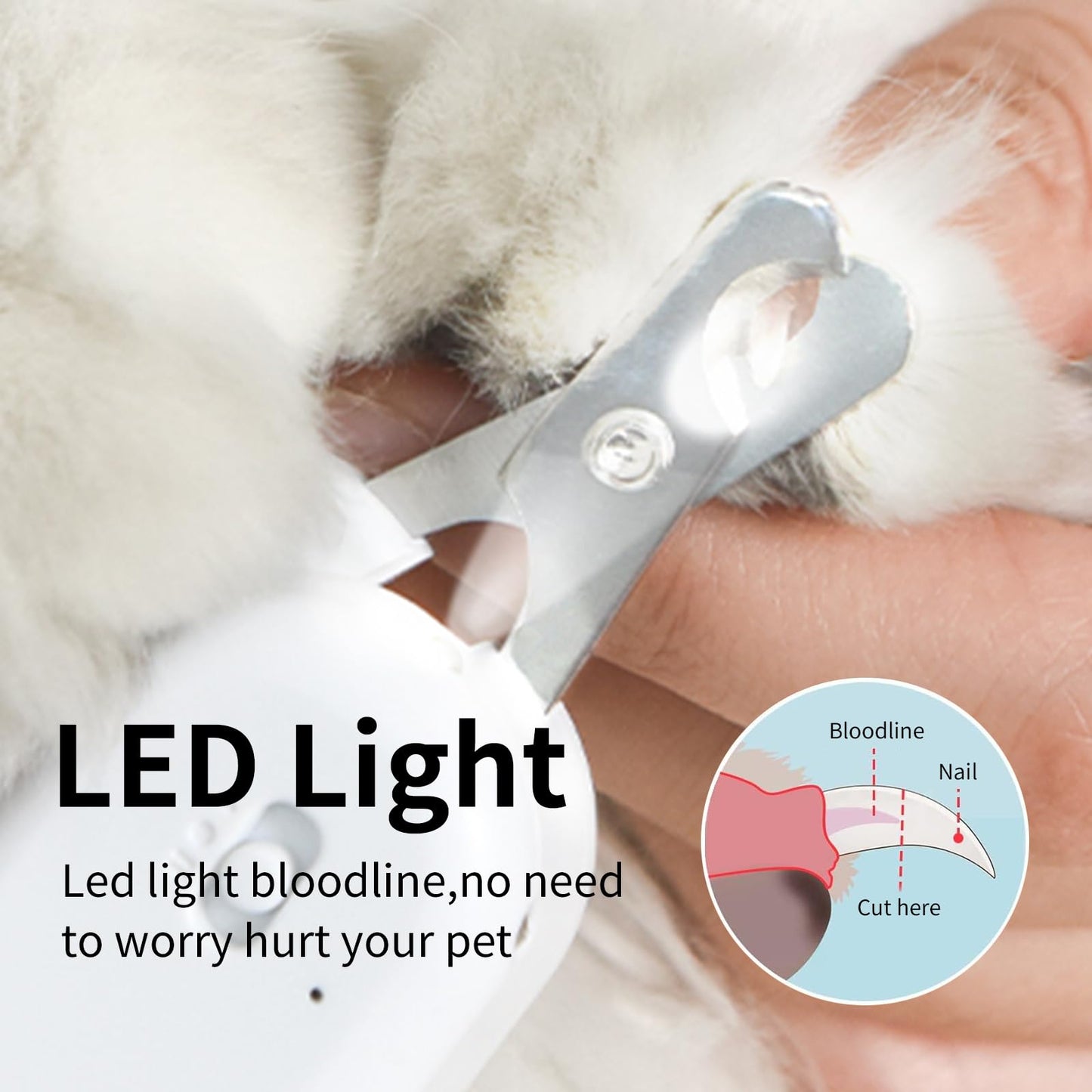 PAKEWAY Pet Nail Clipper with LED & -U-V Light, Cat Claw Trimmer with Ultra Bright LED Light for Nail Bloodline to Avoid Over Cutting, Sharp Angled Blade Grooming Tool for Dog Cat Rabbit Small Animals