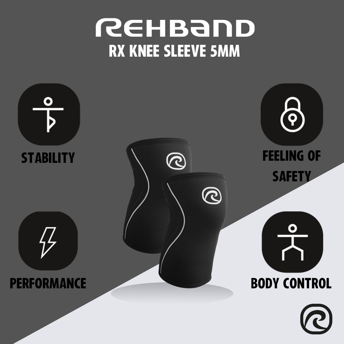 Rehband 5mm Knee Sleeves for Functional Training, Cross-Training & Powerlifting, Weightlifting Knee Support made of Neoprene, Unisex, Colour:Black - 1 Pair, Size:XX-Large