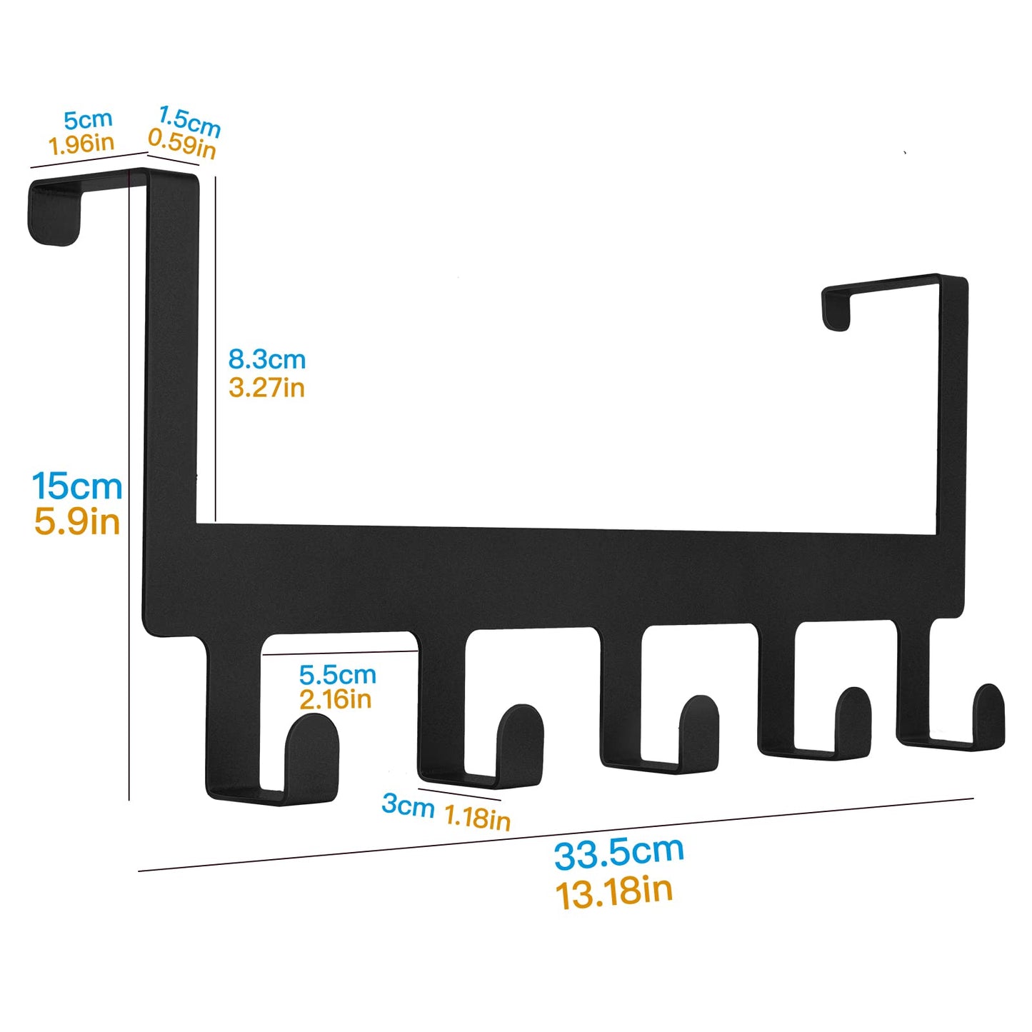 MINCORD Over Door Hook Hanger, Back of Door Bathroom Towel Rack Hooks Heavy-Duty Organizer Sturdy Anti-Rust Black 5-Hooks Towel Holder for Bathroom Bedroom Kitchen Coat Bag Robe Towels