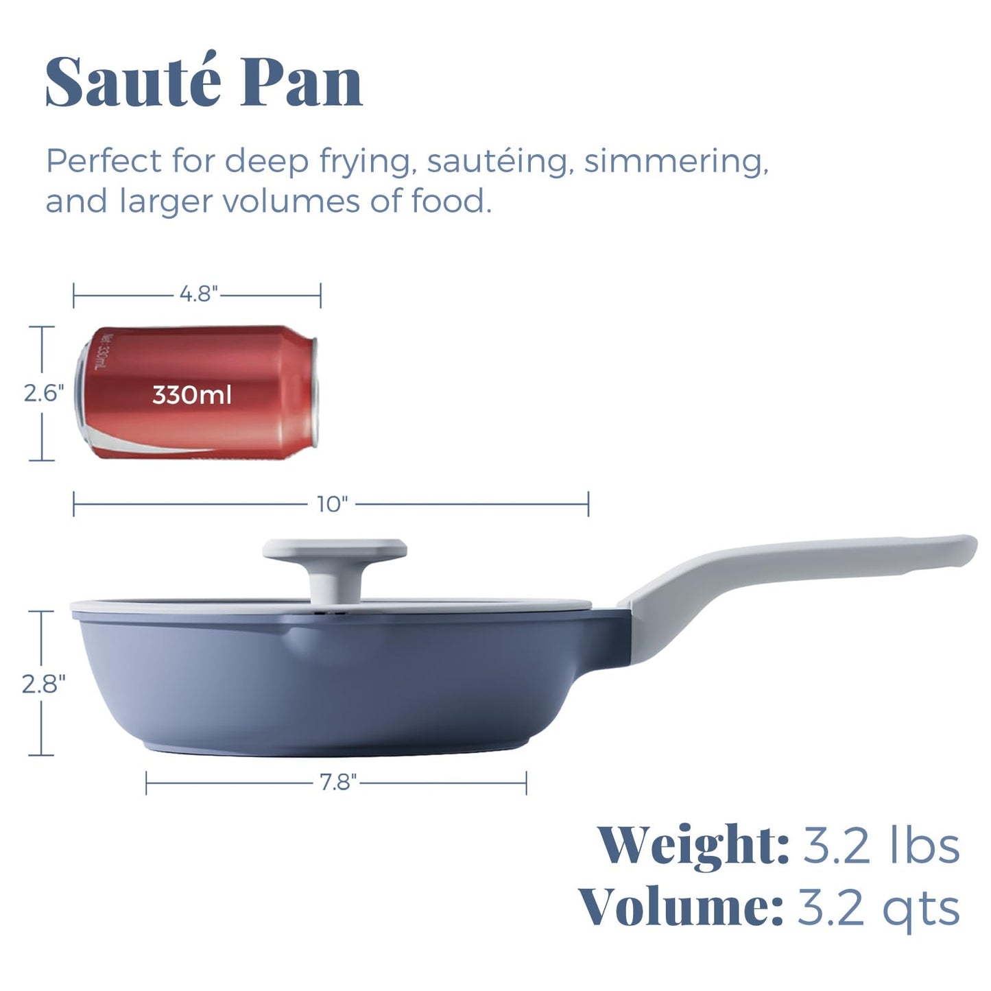 PRICUSIS Ceramic Nonstick Deep Saute Pan with Lid, 10/12 Inch Non Toxic Pans with Double Pour Spout, Helper Handle and Lid, Metal Utennsil Safe, Dishwasher Safe, (10 Inch, Gray)