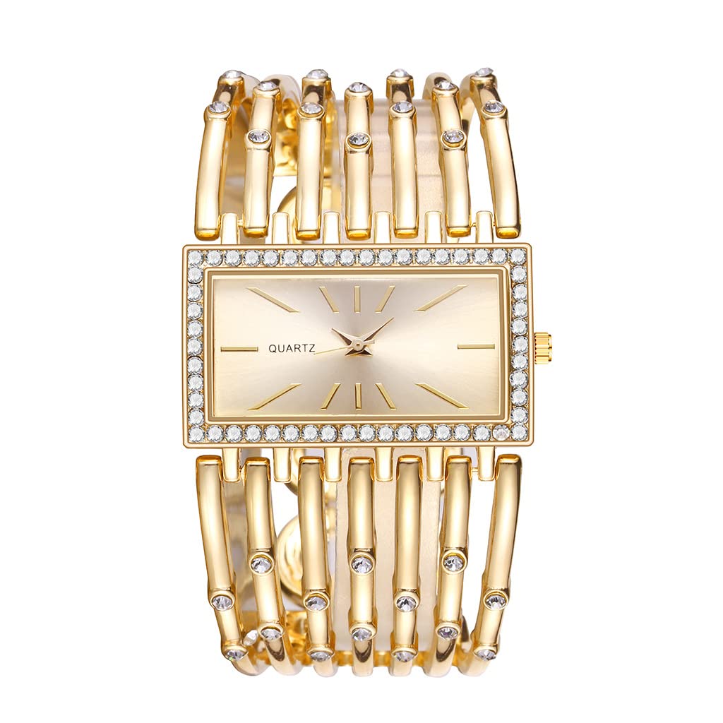 SENRUD Fashion Bracelet Watches for Women Luxury Rectangular Dial Analog Quartz Wrist Watch Gifts for Ladies (Diamond Gold)