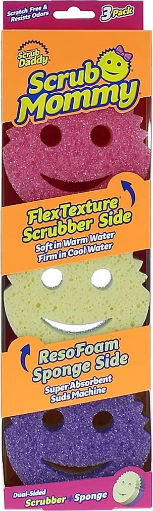Scrub Daddy Scrub Mommy Sponges - Dish Scrubber + Non-Scratch Cleaning Sponges Kitchen, Bathroom + Multi-Surface Safe - Dual-Sided Dish Sponges for Scrubbing - Online Exclusive (3 Count)
