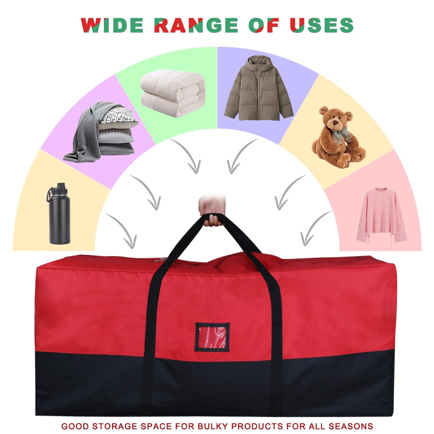 BSTGE Christmas Tree Storage Bag, 600D Oxford Extra Large Moving Bags, Fits Up to 7.5 Ft Artificial Trees, Heavy-Duty Waterproof Christmas Decorations Storage Bags with Handles, Zippers & Card Slot