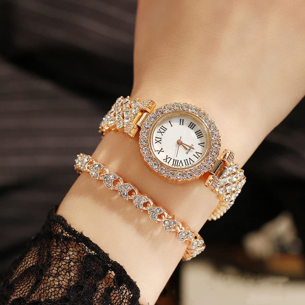 ADSBIAOYE Luxury Women Wrist Watches Diamond Bracelet Watch Fashion Casual Quartz Watch Ladies Watches (03 Rose Gold)