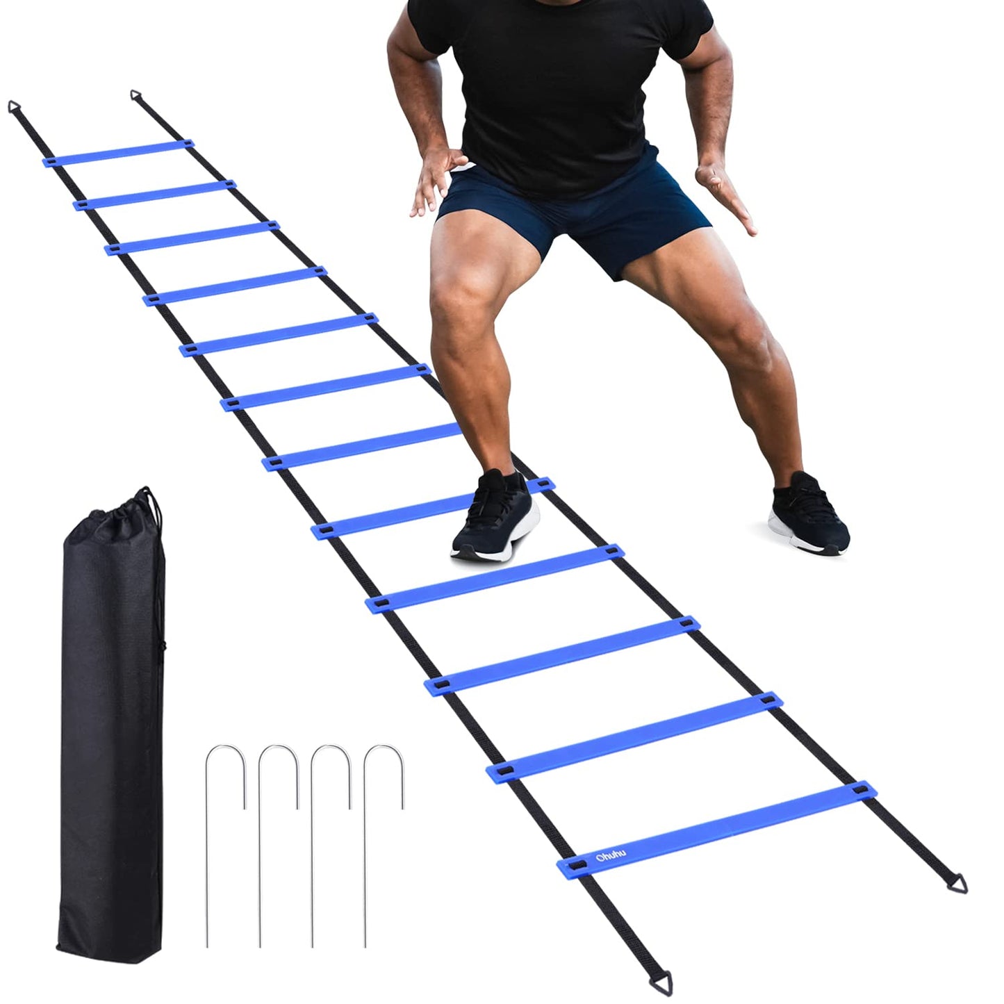 Ohuhu Agility Ladder Speed Training Set 12 Rung 20ft Exercise Ladders with Ground Stakes for Soccer Football Boxing Footwork Sports Fitness Training Ladder with Carry Bag