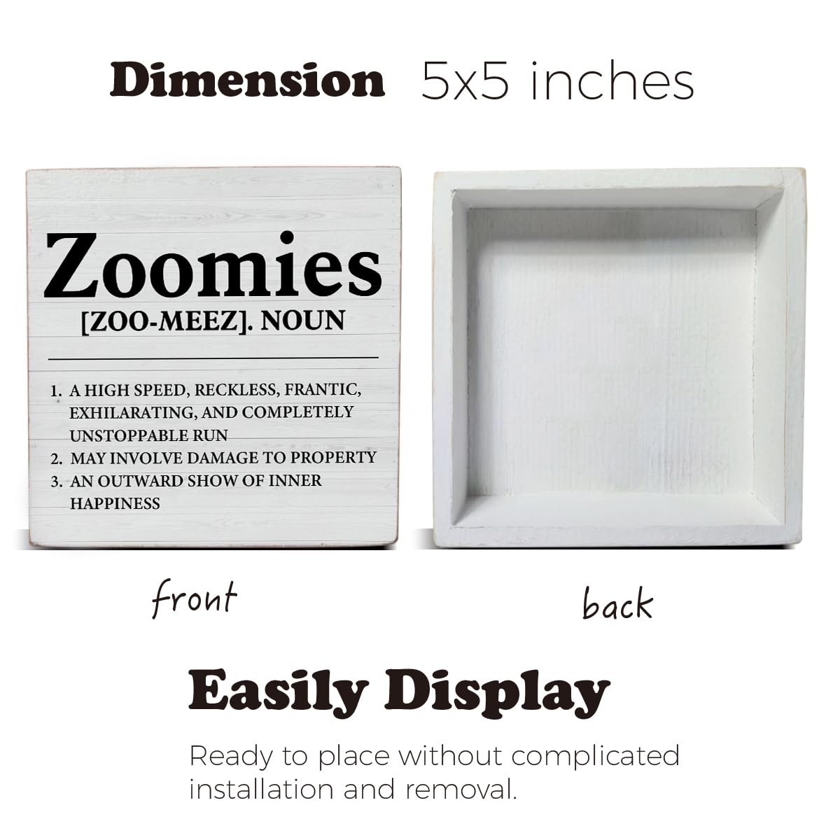 Dumyum Dog Lover Gift Zoomies Definition Wooden Box Sign Dog Theme Desk Decorative Wooden Sign Home Decor for Desk Table Shelf 5 x 5 Inches