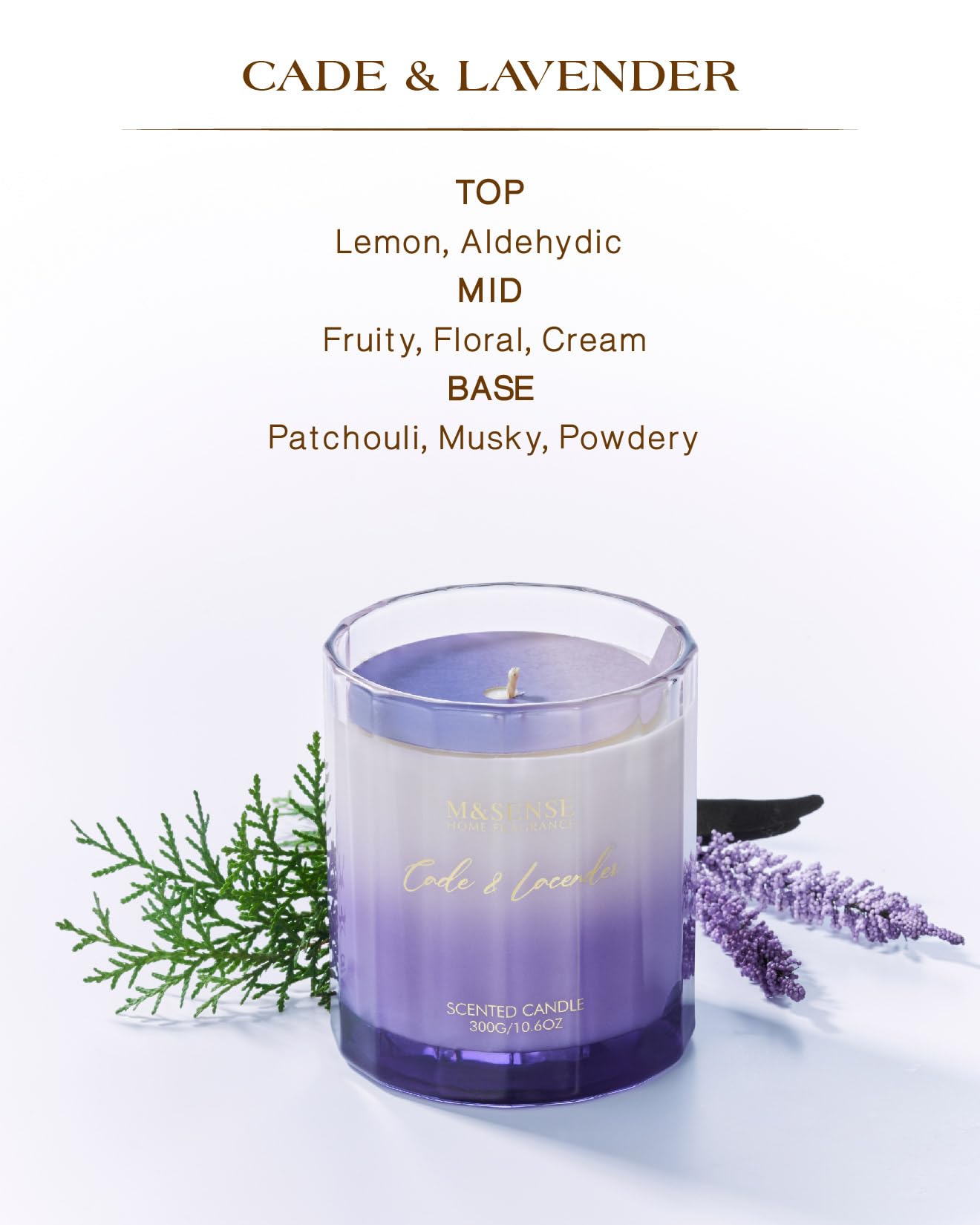 M&SENSE Cade Lavender Scented Aromatherapy Candle for Stress Relief, 10.6oz 60 Hour Burn Time Natural Soy Candles for Home Long Lasting Highly Scented Luxury Gifts