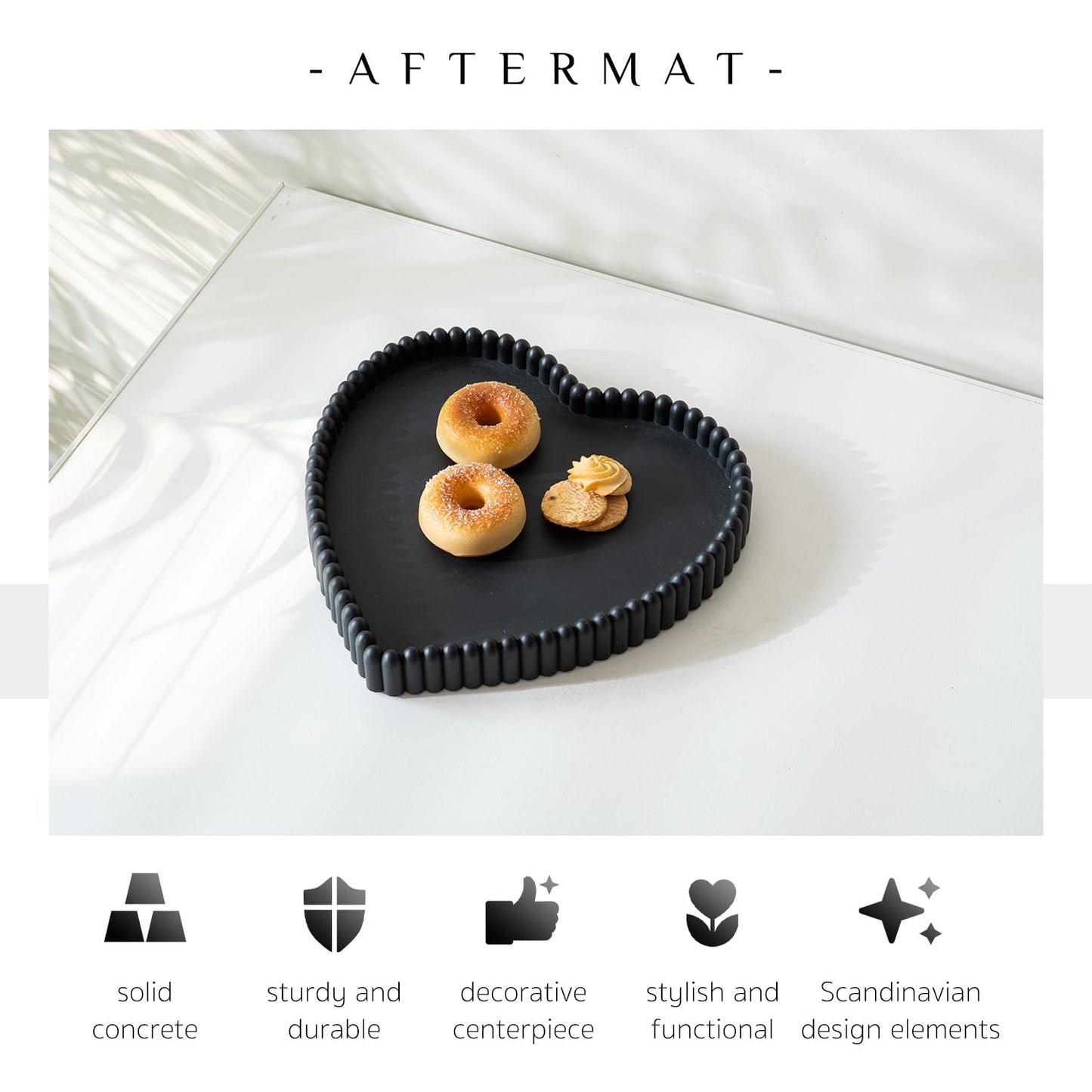 Coffee Table Tray, Home Decor Heart Shaped Tray, Concrete Black Coffee Table Decor Trays, Serving Decorative Trays for Dining Table