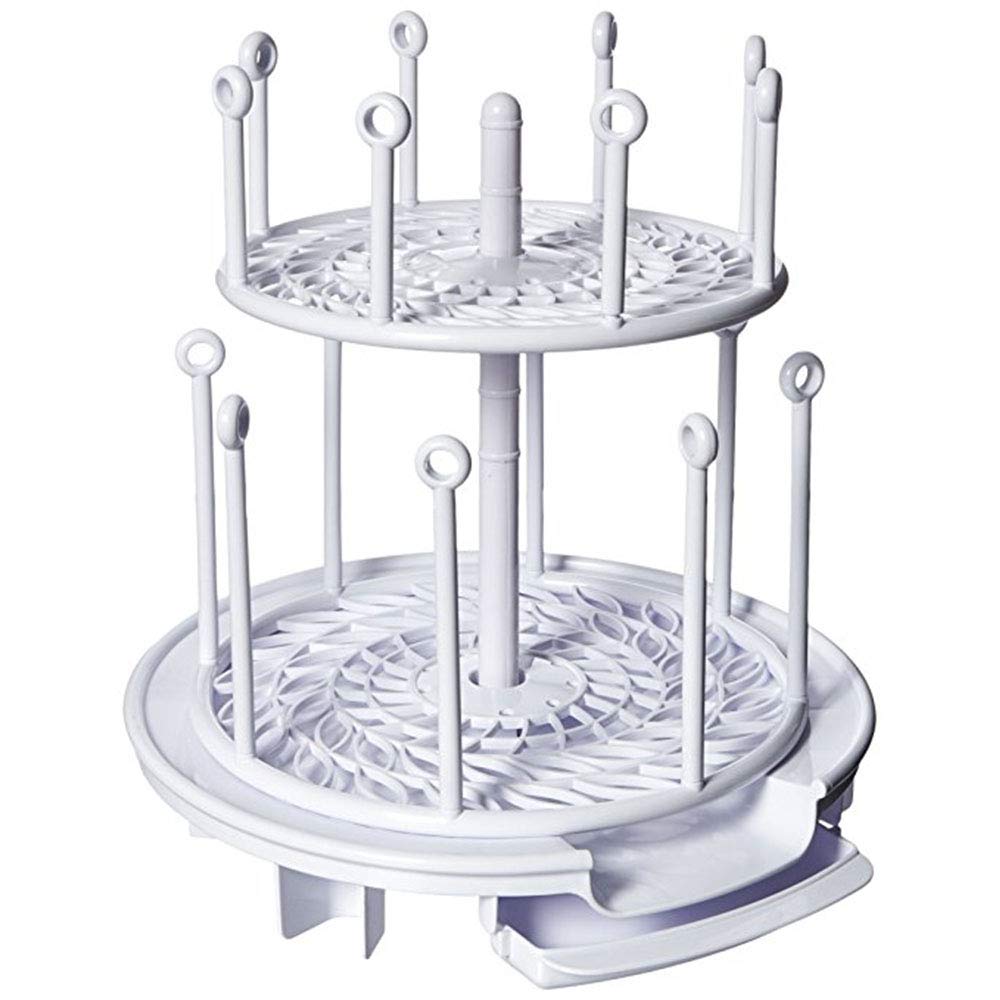 The First Years Spin Stack Bottle Drying Rack — Black — 2-Tier Rotating Countertop Drying Rack for Up to 16 Bottles — Baby Essentials for Everyday Use