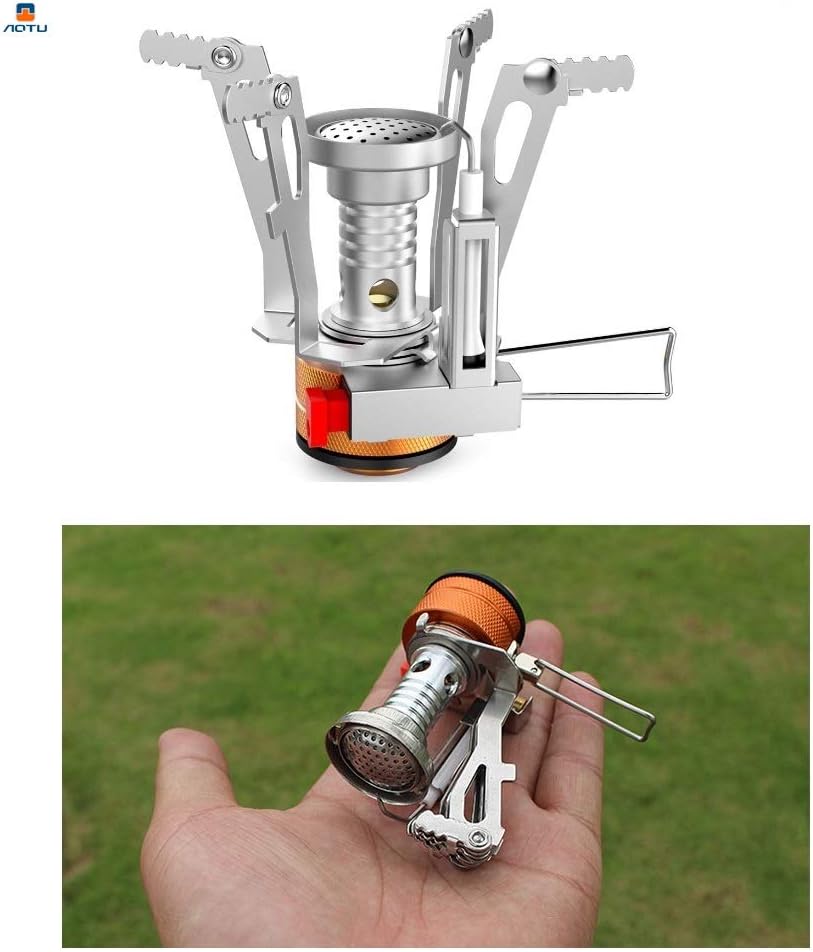 AOTU Portable Camping Stoves Backpacking Stove with Piezo Ignition Stable Support Wind-Resistance Camp Stove for Outdoor Camping Hiking Cooking