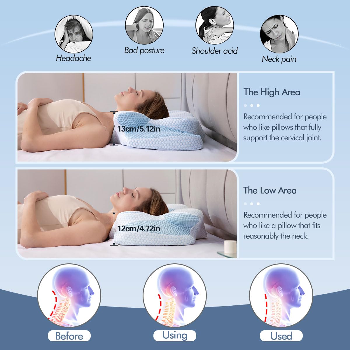 Neck Pillow Cervical Pillow for Neck Pain Relief Orthopedic Pillow Ergonomic Pillow Side Sleeping Bed Pillow Memory Foam Pillows