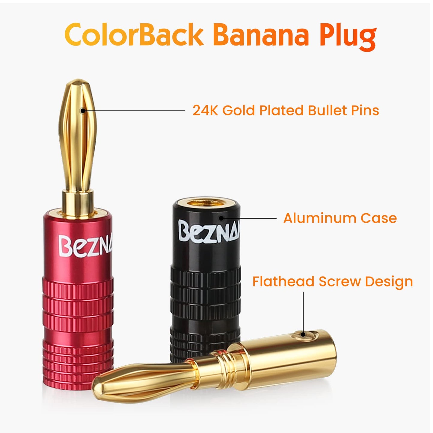 Banana Plugs with Dual Set Screws,Black and Red Aluminum Shell,6 Pairs