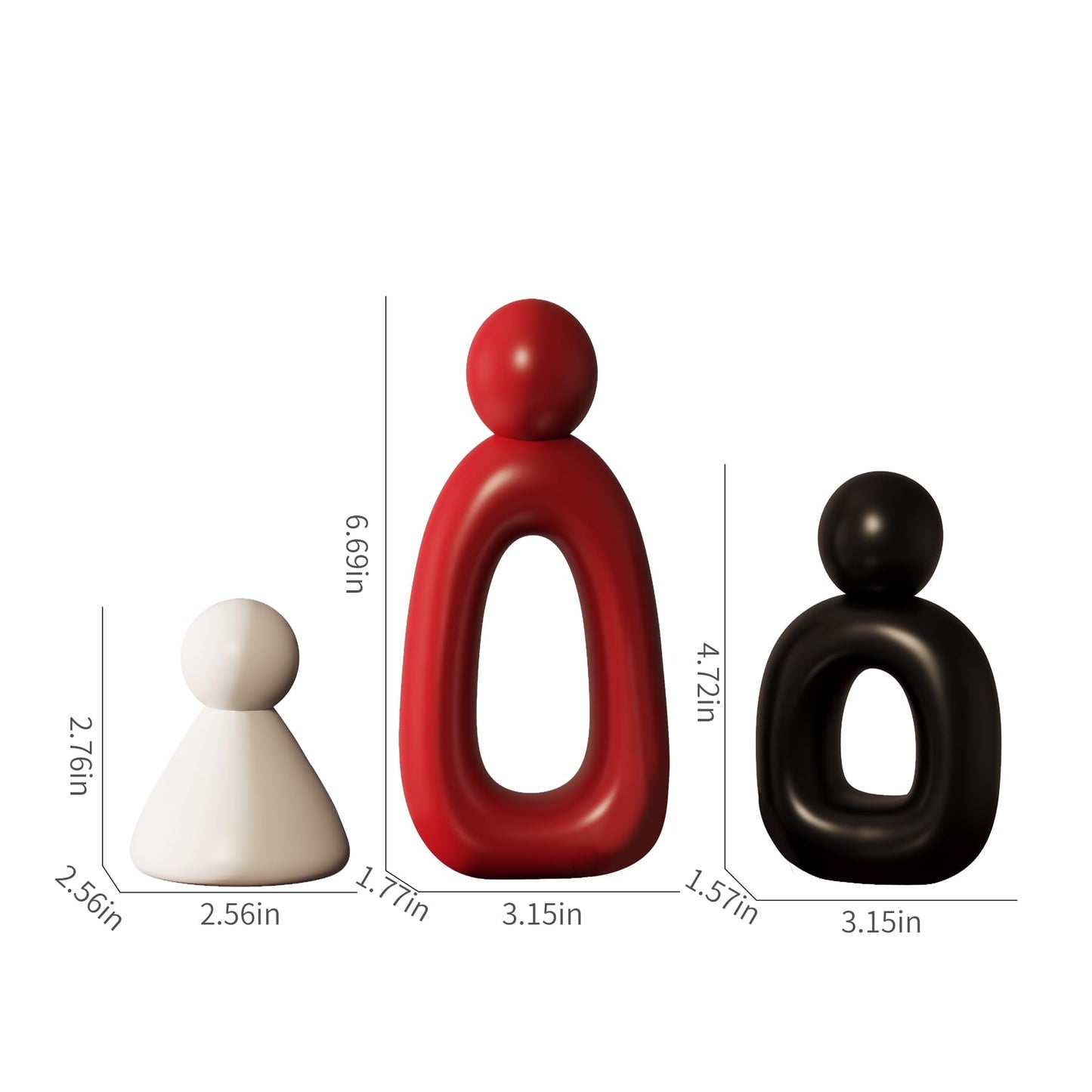 LNXMES White Family of 3 Sculptures Home Decor, Modern Statues Decor for Living Room, Abstract Art Family Figurines for Shelf Coffee Table Decorations, Gifts for Thanksgiving (White, Black and Red)