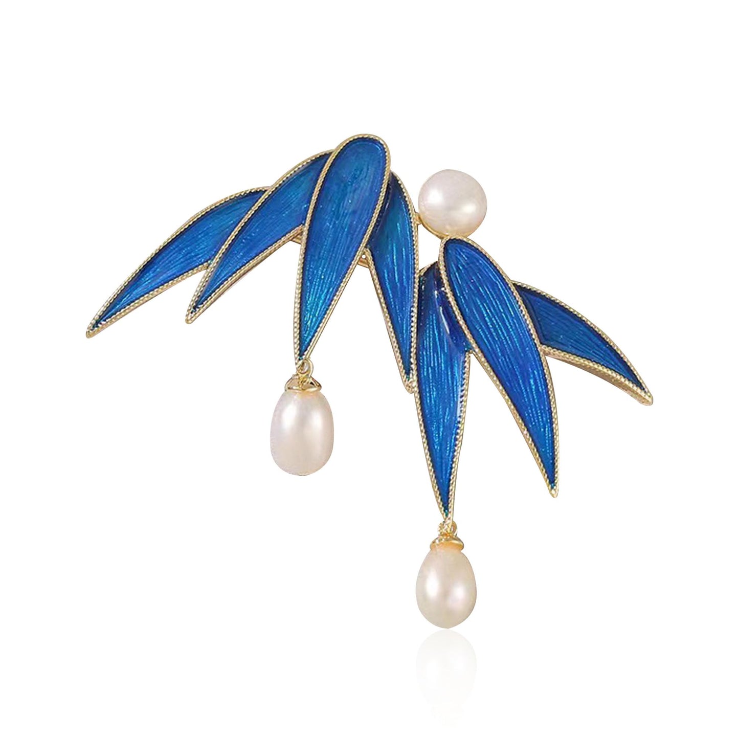 Bamboo Leaf Pearl Brooch for Women Enamel Leaves Lapel Brooch Pin Dress Accessories Wedding Party Birthday Graduation Jewelry for Mother Wife