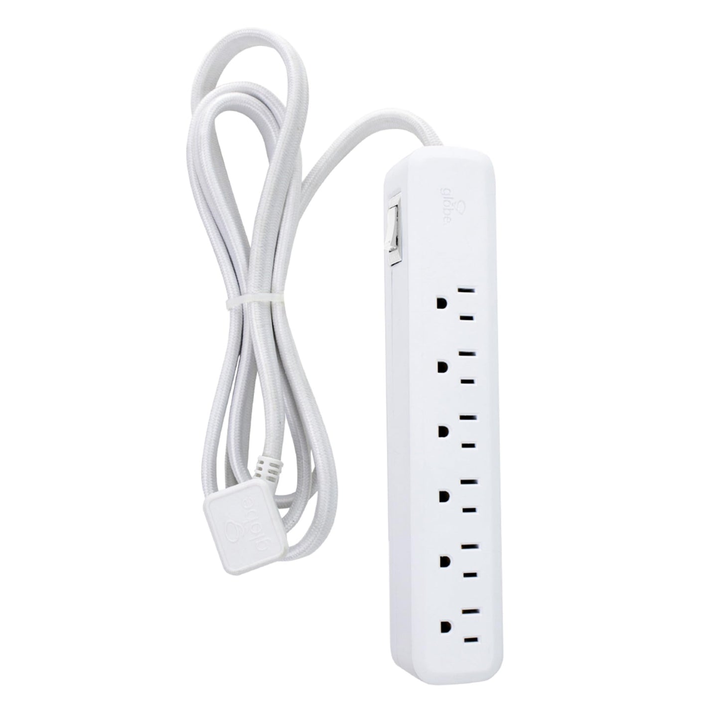 Globe Electric Designer Series 6ft 6-Outlet Power Strip, Circuit Breaker Switch, Right Angle Space Saving Plug, White Finish,78356