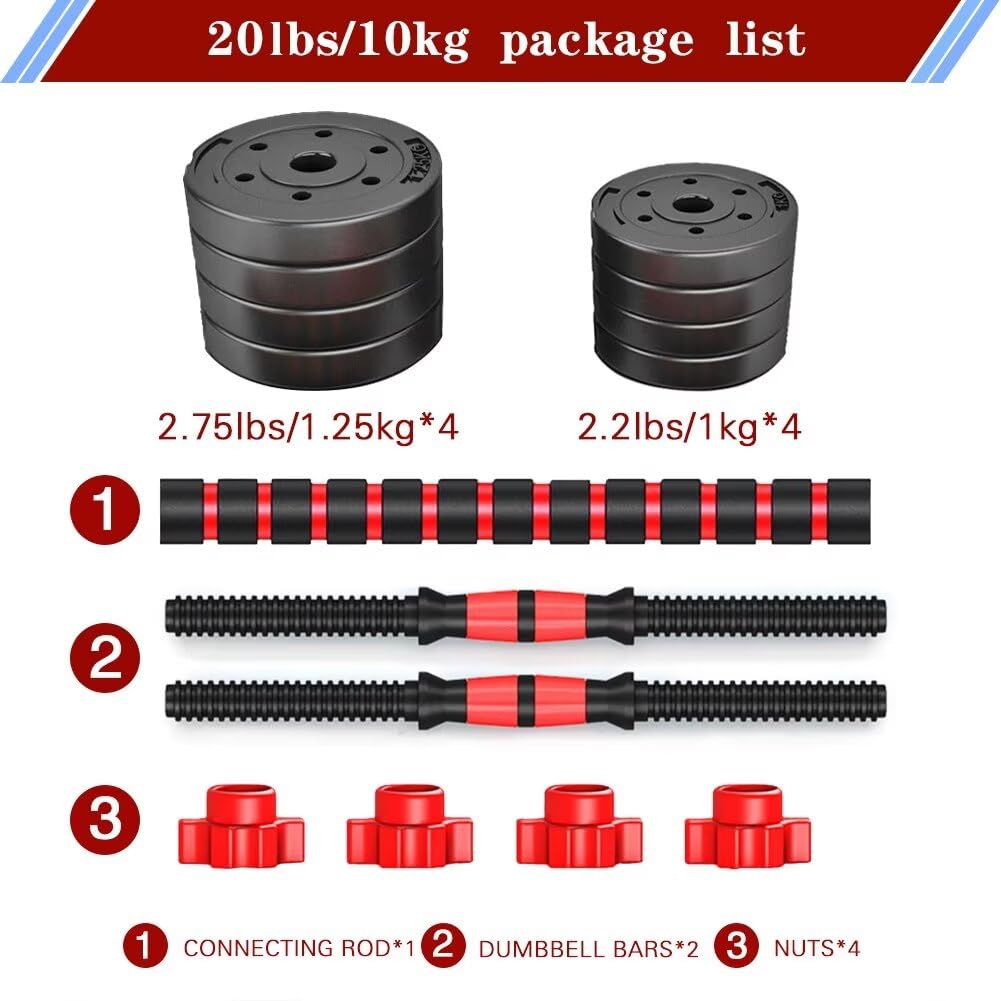 BCBIG Adjustable-Dumbbells-Sets,Free Weights-20lb(10lb*2) Dumbbells Set of 2 Convertible To Barbell A Pair of Lightweight for Home Gym,Women and Men Equipment