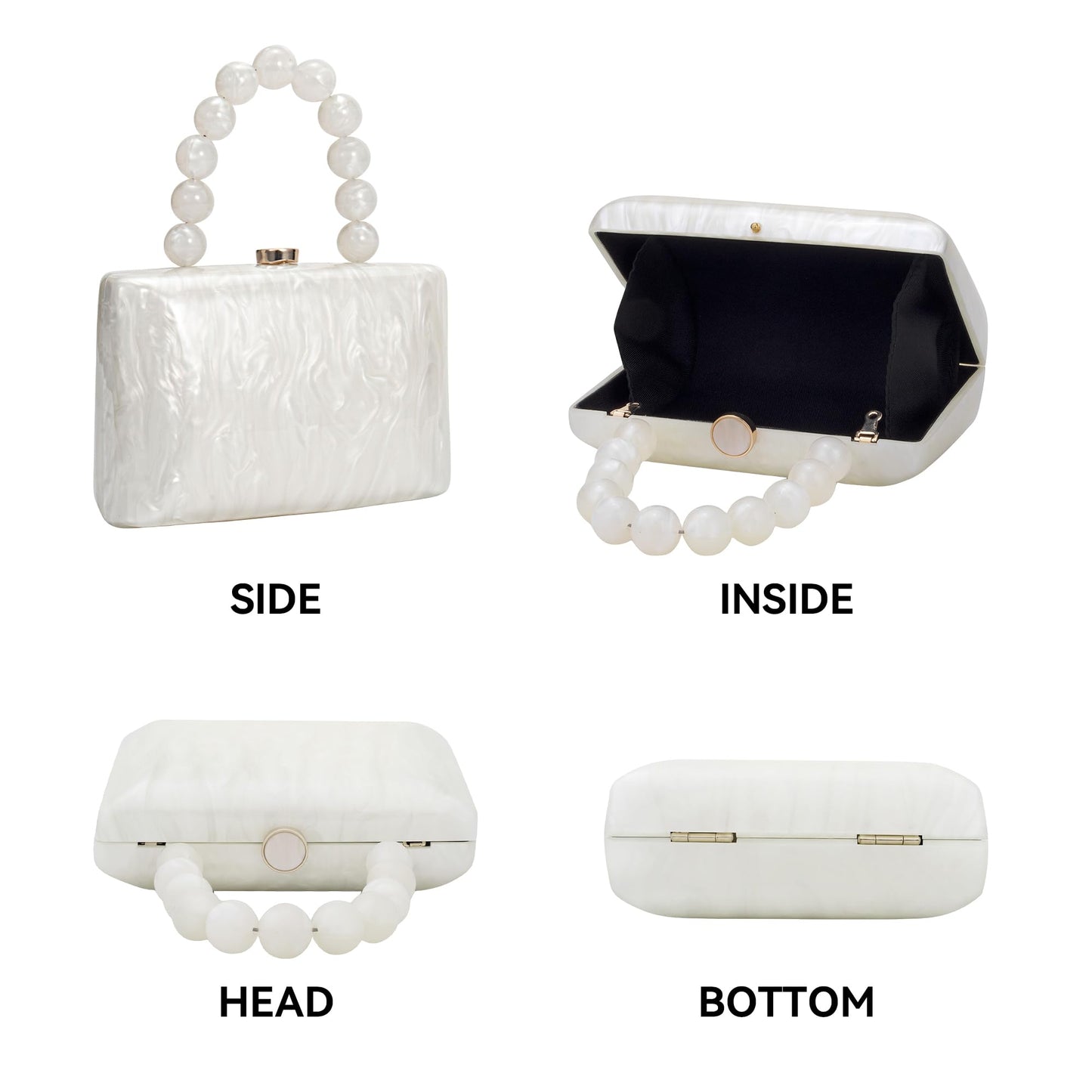 jessie Acrylic Purses Evening Clutch Bag Marbling Handbags for Women Cross Body Bag with Pearl Chain Formal Wedding Prom Party