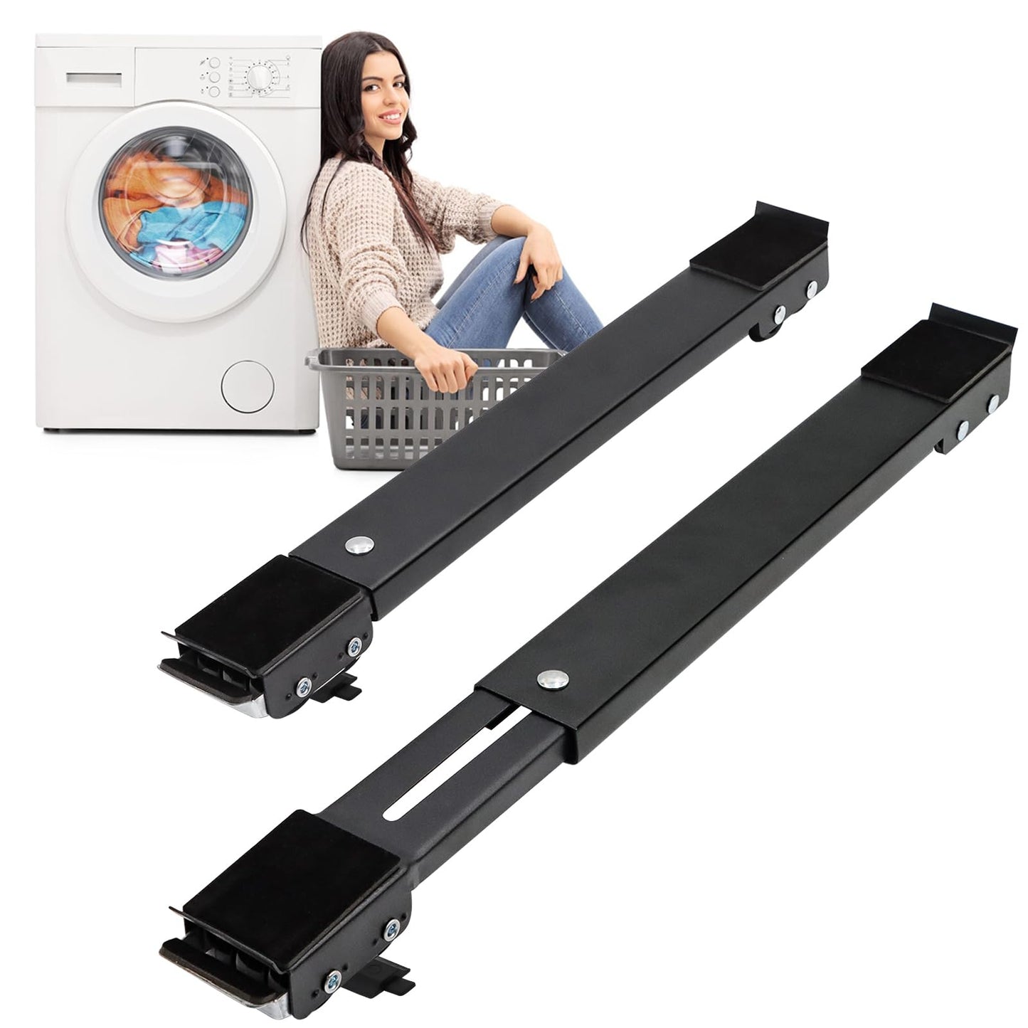 Extendable Furniture Appliances Rollers, Mover Tools with 24 Roller & Brake Equipment for Heavy Washing Dryer Machine Refrigerator for Mobile Wheels Strong Base Stand Hold Up to 660 lb Black