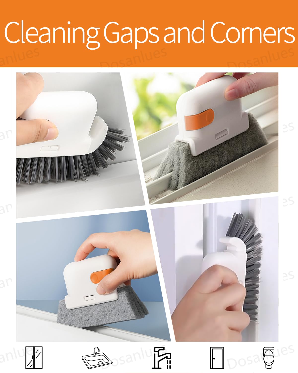 Groove Gap Cleaner Tools Set, 6 Pcs Hand-held 2 Brush with Dustpan&tweezer + 2 Sponge Brush with Dustpan + 2 Replacement Cloth for Sliding Door, Sill, Tile Lines, Shutter, Car Vents, Keyboard