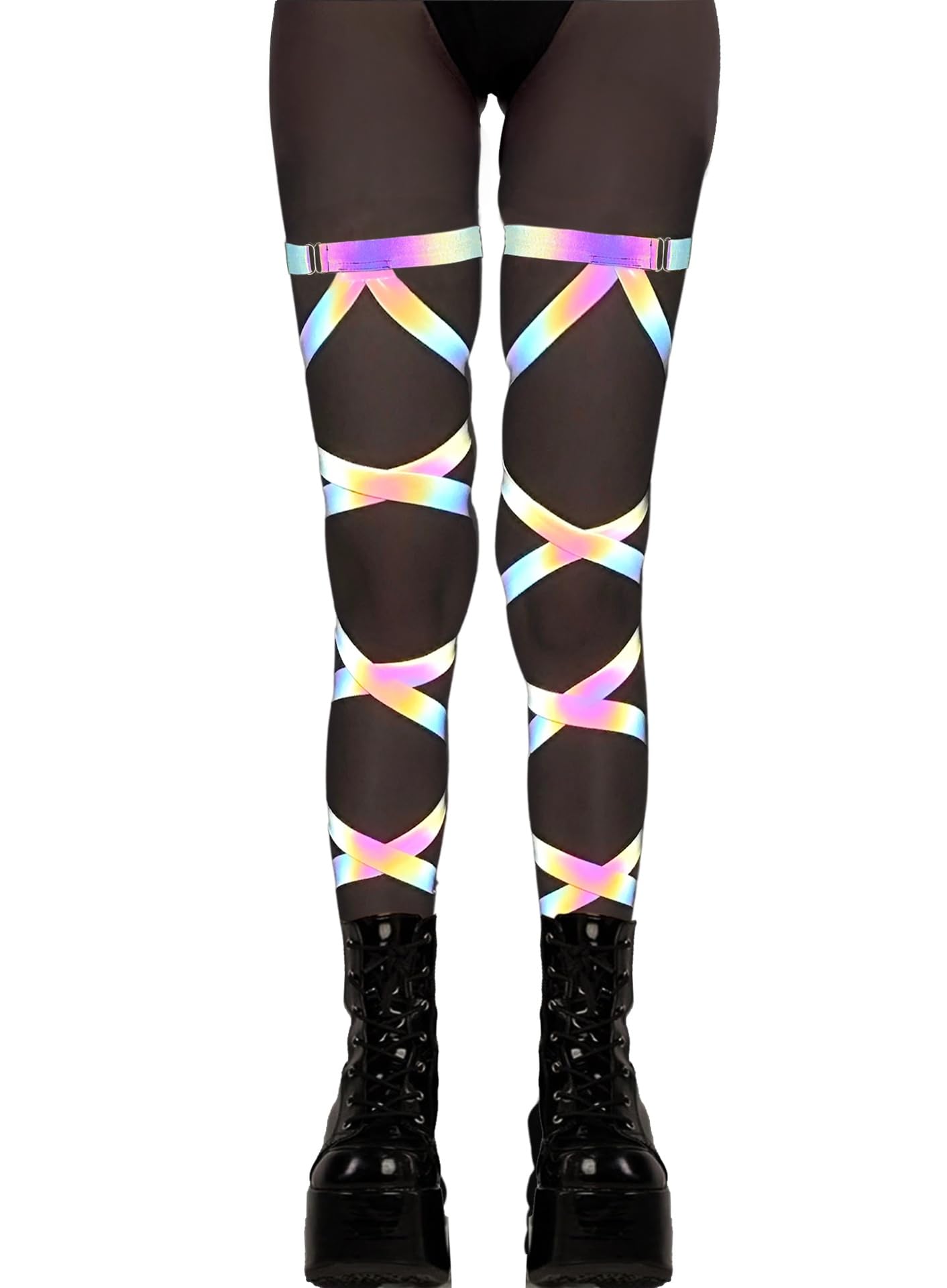 Reflective Rave Leg Wrap for Women - Adjustable Holographic Glow Straps Music Party Accessories EDC Concert Outfits