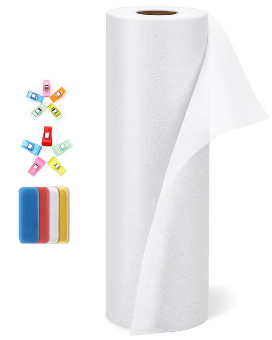 Light Weight Fusible Interfacing for Sewing, 11.6" x 30yd White Interfacing Fabric for Sewing, Fusible Interfacing Single-Sided with Tailors Chalk and Clips for Sewing Supplies DIY Crafts