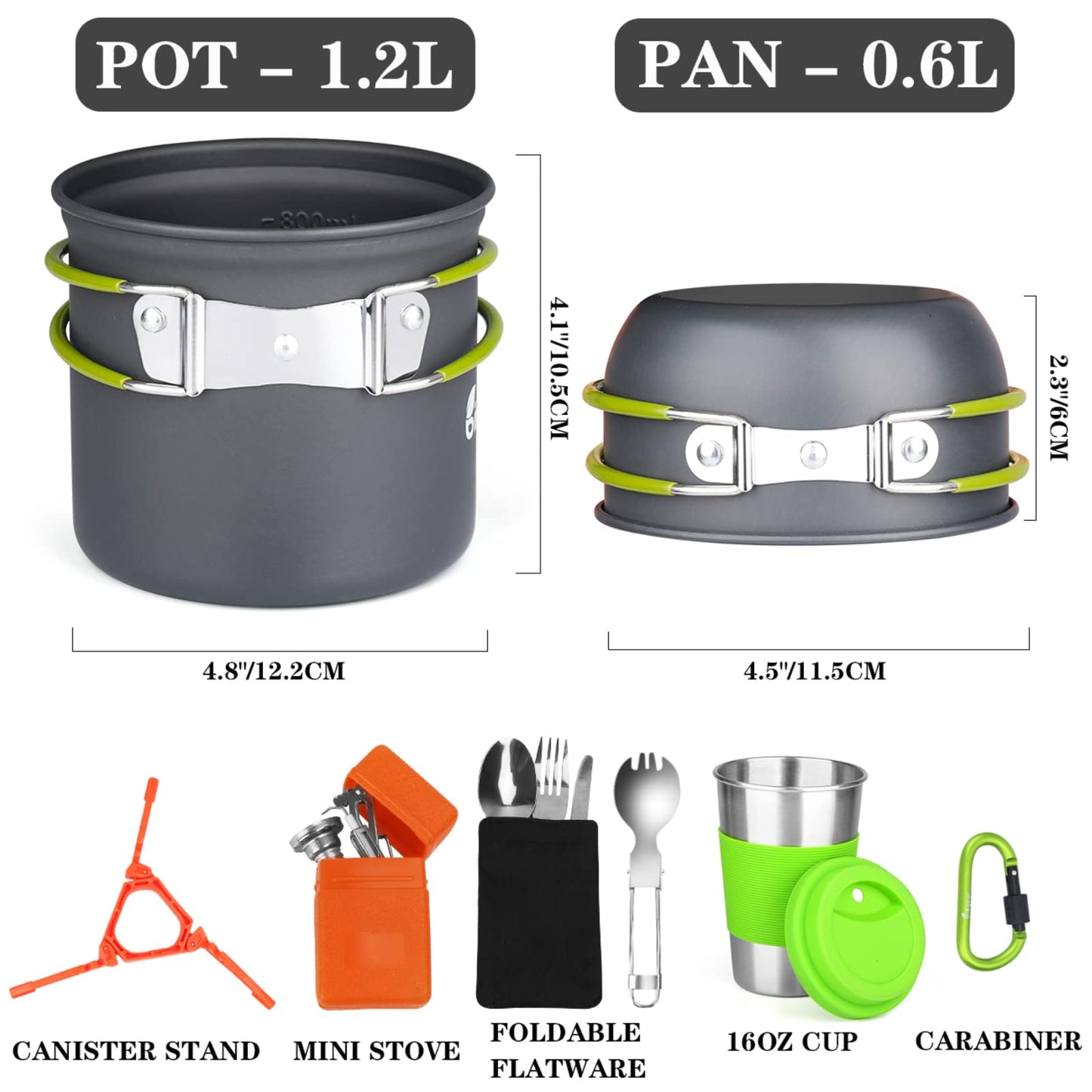 Bisgear Portable Backpacking Stove Canister Stand Tripod Stainless Steel Cup Flatware Mess Kit - Cooking Set - Camping Gear