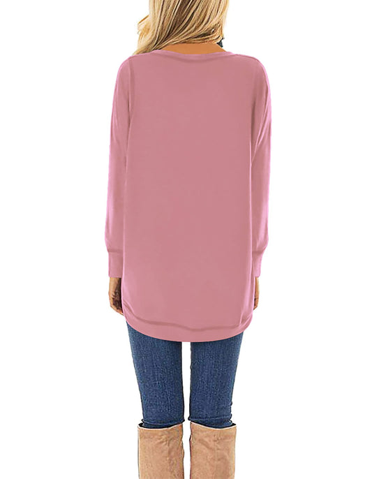 HIYIYEZI Women's Casual Long Sleeve Round Neck Loose Tunic T Shirt Blouse Tops (X-Large,Dusty Pink)