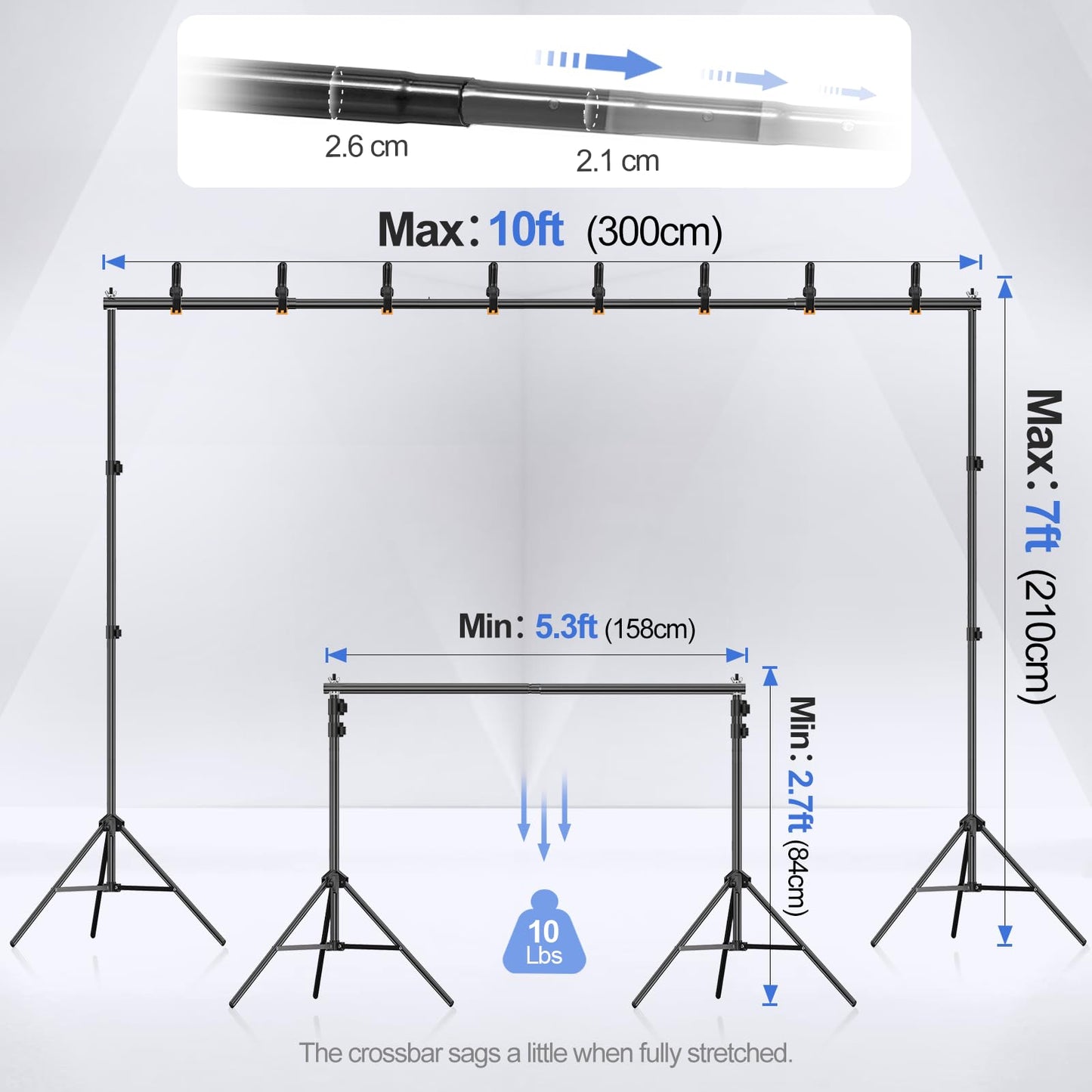 EMART Backdrop Stand 10x7ft(WxH) Photo Studio Adjustable Background Stand Support kit with 2 Crossbars, 8 Clamps, 2 Sandbags and Carry Bag for Parties, Events Decoration, Wedding, Photography