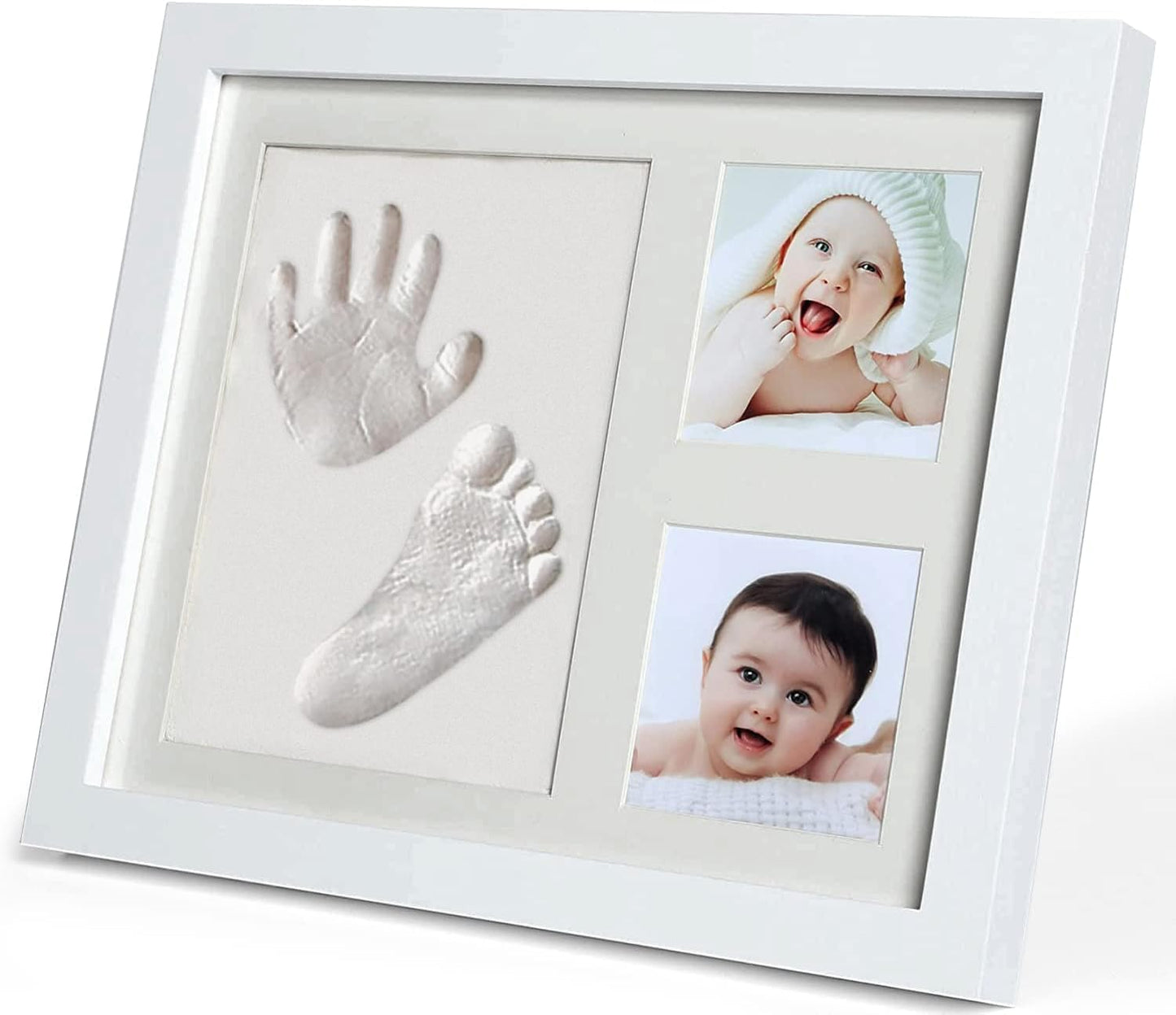 Hand and Footprint Kit - Inkless Handprint Kit With 2 Safe Clean-Touch Ink Pads and Wooden Picture Frame for Newborn - Gifts for New Parents, Baby Shower