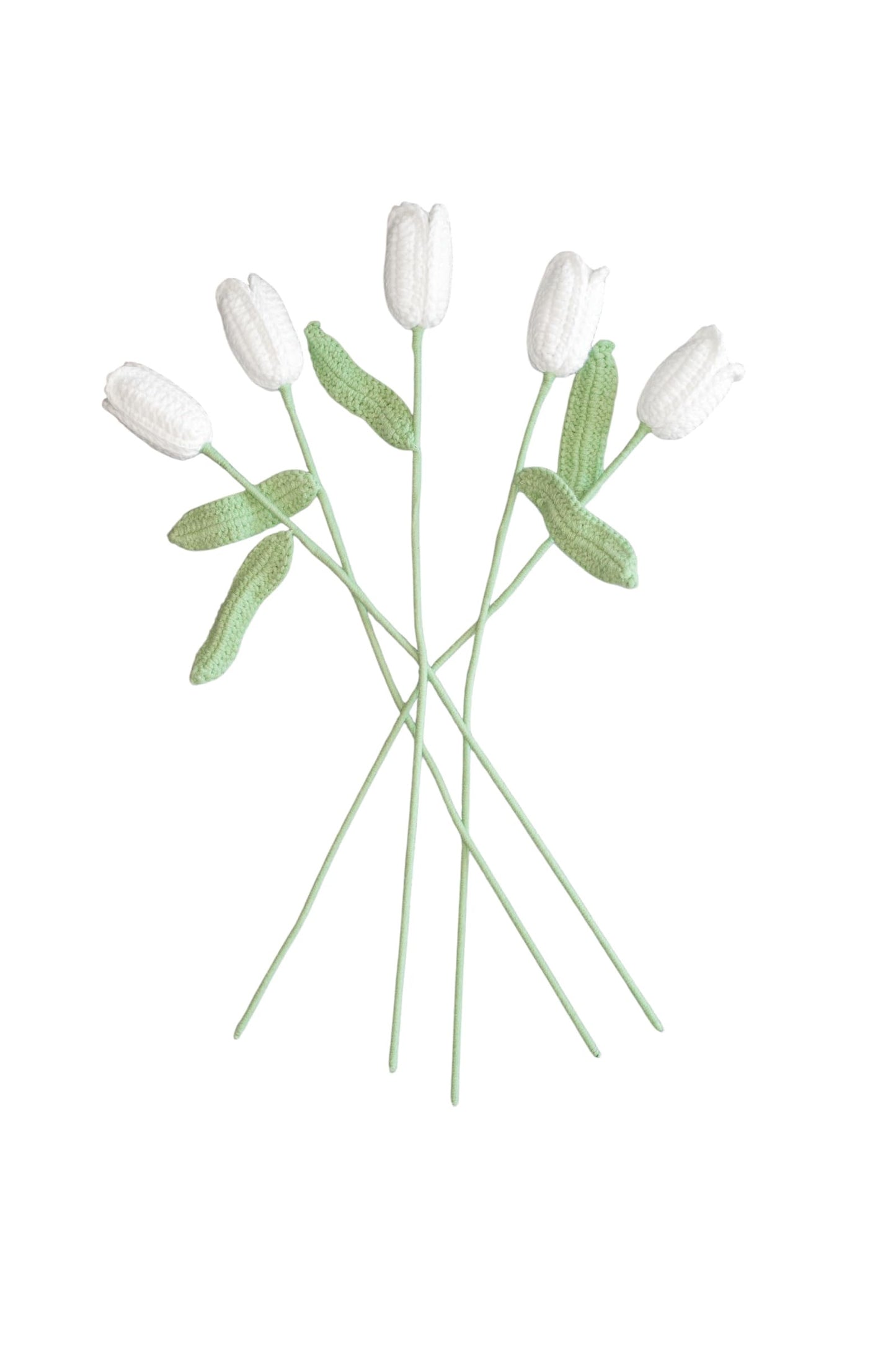 5 PCS Artificial Flowers, Crochet Flower Bouquet, Tulips, Handmade Crochet Flowers, White Tulips, Fake Flowers for Decoration, Cute Home Decor, Tulip, Tulips VooXy (Deep White)