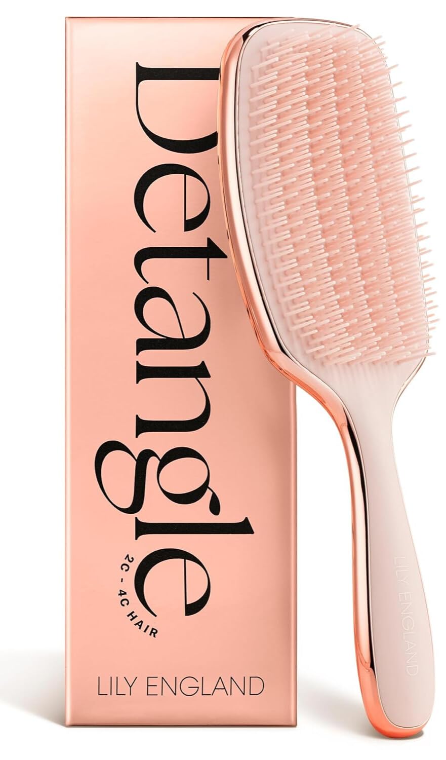 Lily England Detangling & Styling Brush - Pain-Free Brush for Curly Wet & Dry Hair With Flexible Bristles - Easy to Hold Rose Gold Brush for Women's 3c to 4c Curls