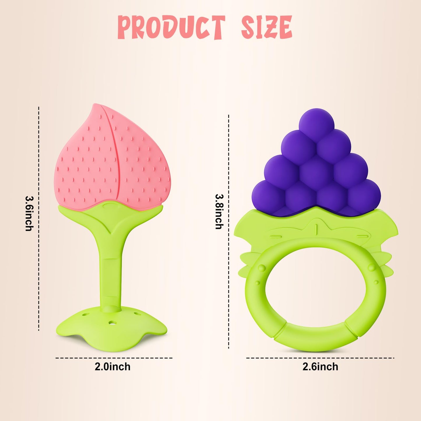 6 Pack Baby Teething Toys for Newborn Infant, BPA Free Freezer Safe Silicone Fruit Baby Teethers Soothe Babies Gums Set for Babies 0-6 Months 6-12 Months