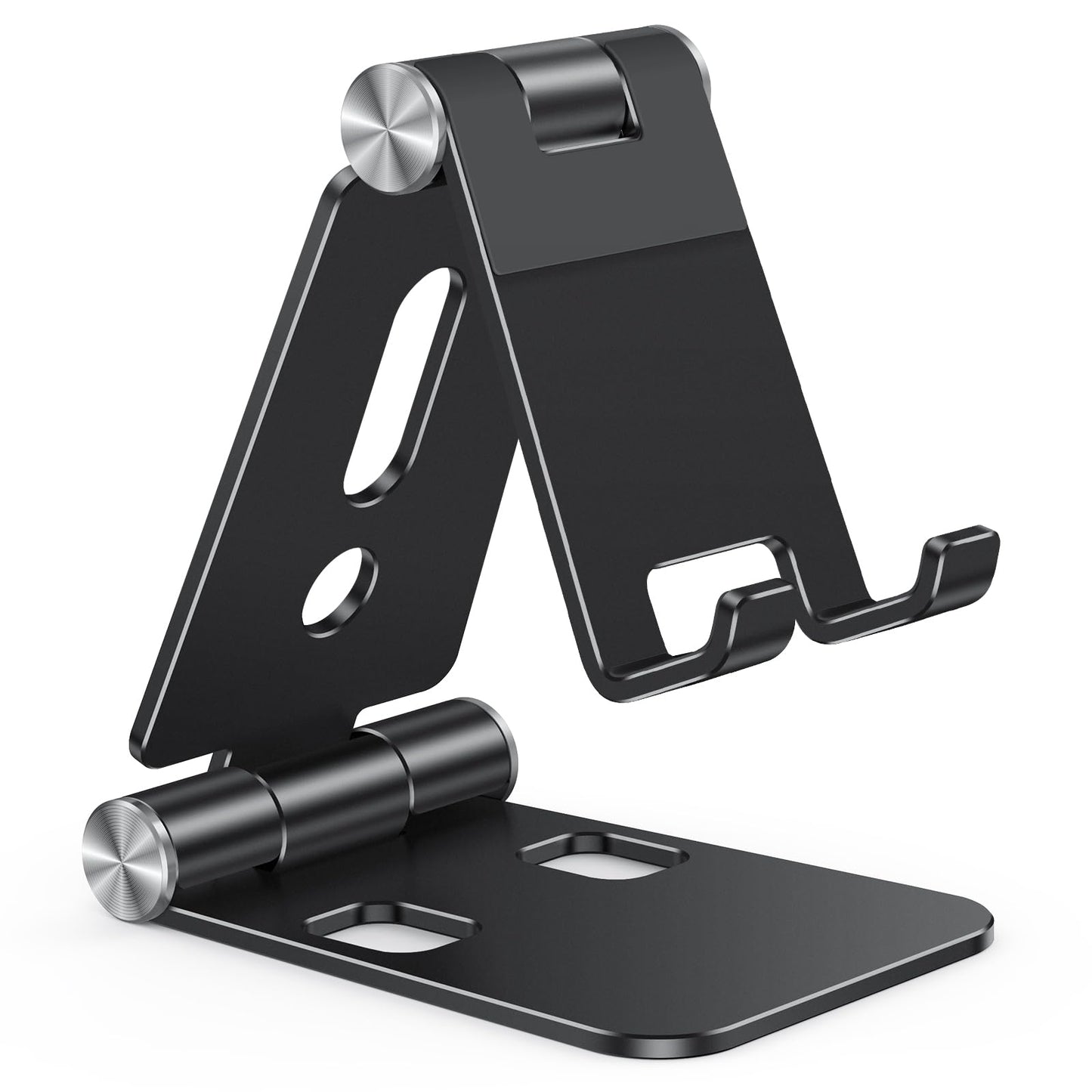 OMOTON Foldable Cell Phone Stand, C4 Portable Aluminum Phone Holder, Adjustable Phone Dock Cradle Compatible with iPhone 16/15/14/13 Pro Max, Samsung Galaxy, Small Tablets, All Smart Phones, Silver