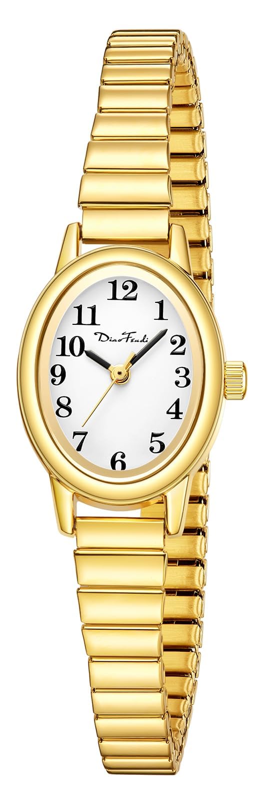 Diaofendi Petite Women's Easy Reader Watch, Analog Women Watch with Stainless Steel Expansion Band, Water Resistant (Gold, S(5.51"-7"))