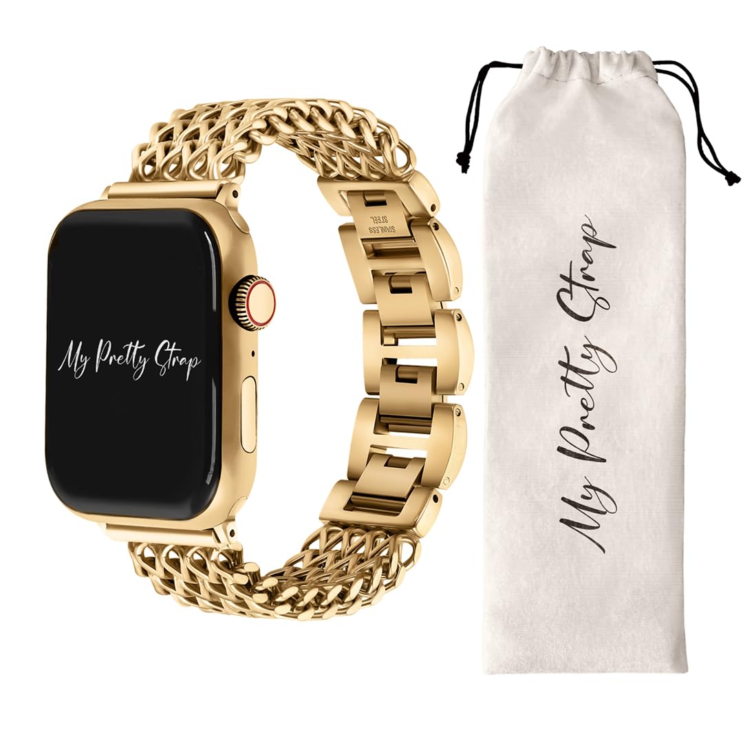 My Pretty Strap- Compatible Apple Watch Band - Stainless Steel iWatch Strap for Women - Series 1-10, SE & Ultra (38MM / 40MM / 41MM, Gold) - Mermaid