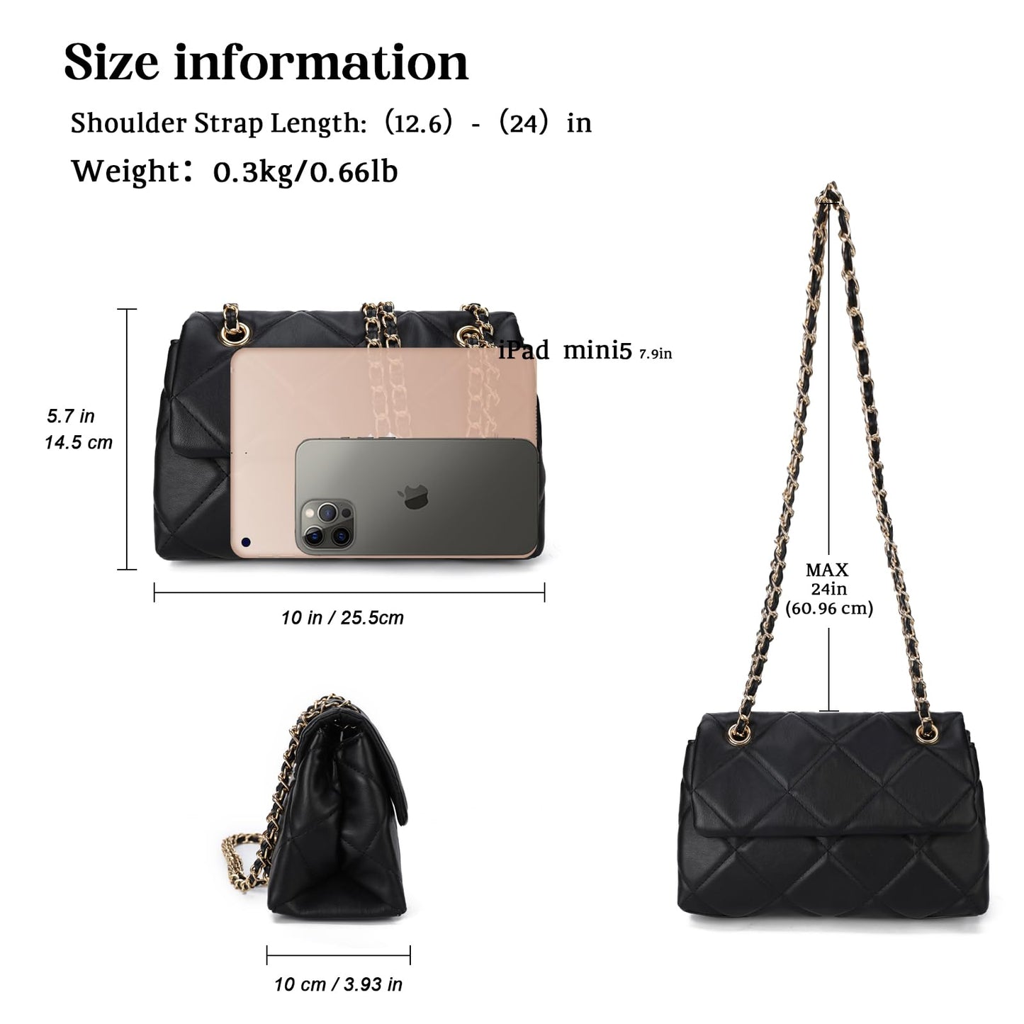 Gladdon Quilted Crossbody Purses for Women Small Ladies Shoulder Bags with Chain Trendy Clutch Purse Cute Designer Bag Black