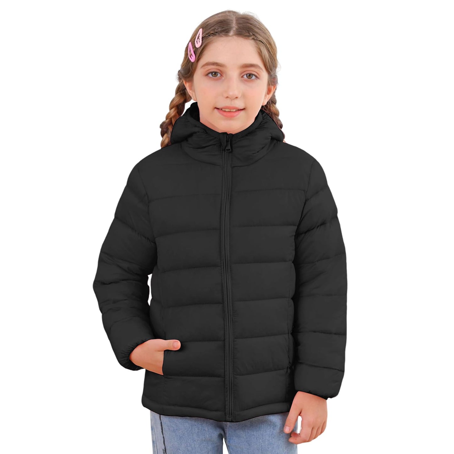Enlifety Kids Jackets Size 6 7 Girls Black Winter Coat Lightweight Packable Hooded Puffer Jacket