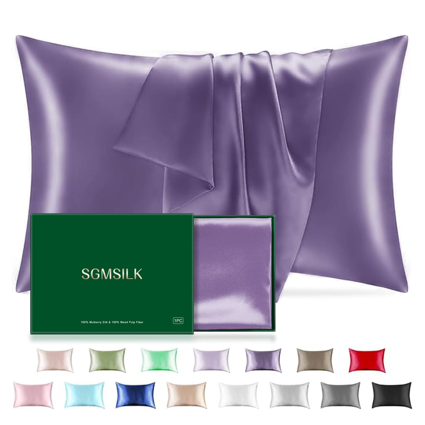 Mulberry Silk Pillowcase for Hair and Skin, SGMSILK 22 Momme Natural Silk Pillow Cases with Zipper, 6A Soft and Smooth Single Sided Pure Silk Pillow Cover (Dark Purple, Standard 20"x26")