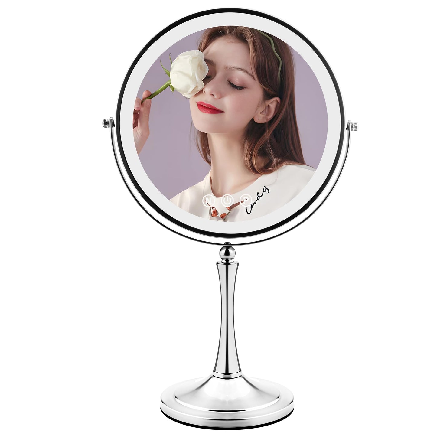 SLIMOON 10" Large Makeup Mirror with Lights, 1X/10X Magnifying Vanity Mirror with 3 Colors Dimmable Lightning, 96 LED Lights, 360°Rotation Double Sided Standing Desk Mirror