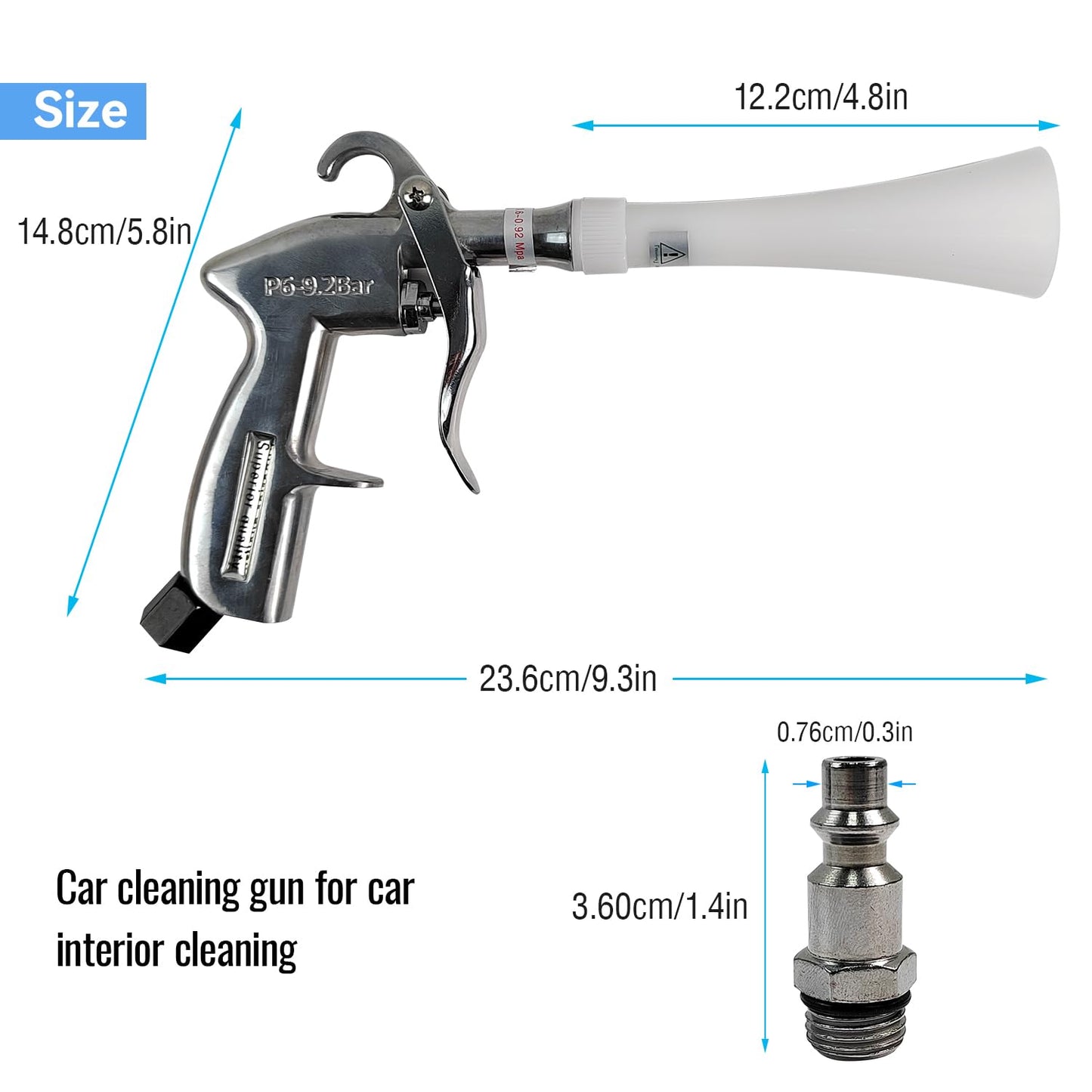 Bqweun Aluminium Car Cleaning Gun with Tapered Nozzle, Air Blower for Car Detailing, Air Blow Blower Gun for Detailing, Car Detailing Tools, Used for Cars, Velvet, Furniture and Carpets