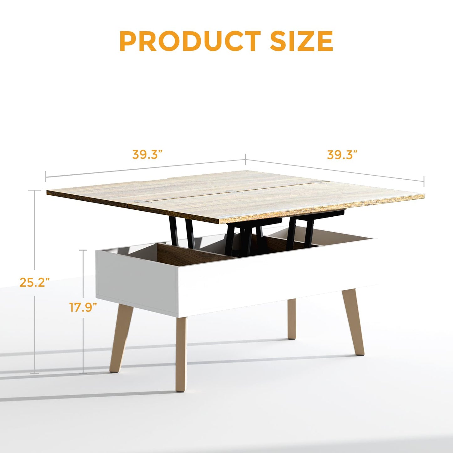 Bidiso 3 in 1 Lift Top Coffee Table, Ten Minutes Install Multifunction Coffee Table, Coffee Table Converts to Dining Table, Lift Top Dining Table Work Desk with Storage,Light Oak