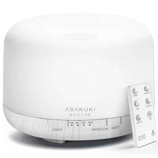 ASAKUKI 500ml Premium, Essential Oil Diffuser with Remote Control, 5 in 1 Ultrasonic Aromatherapy Fragrant Oil Humidifier Vaporizer, Timer and Auto-Off Switch Brown