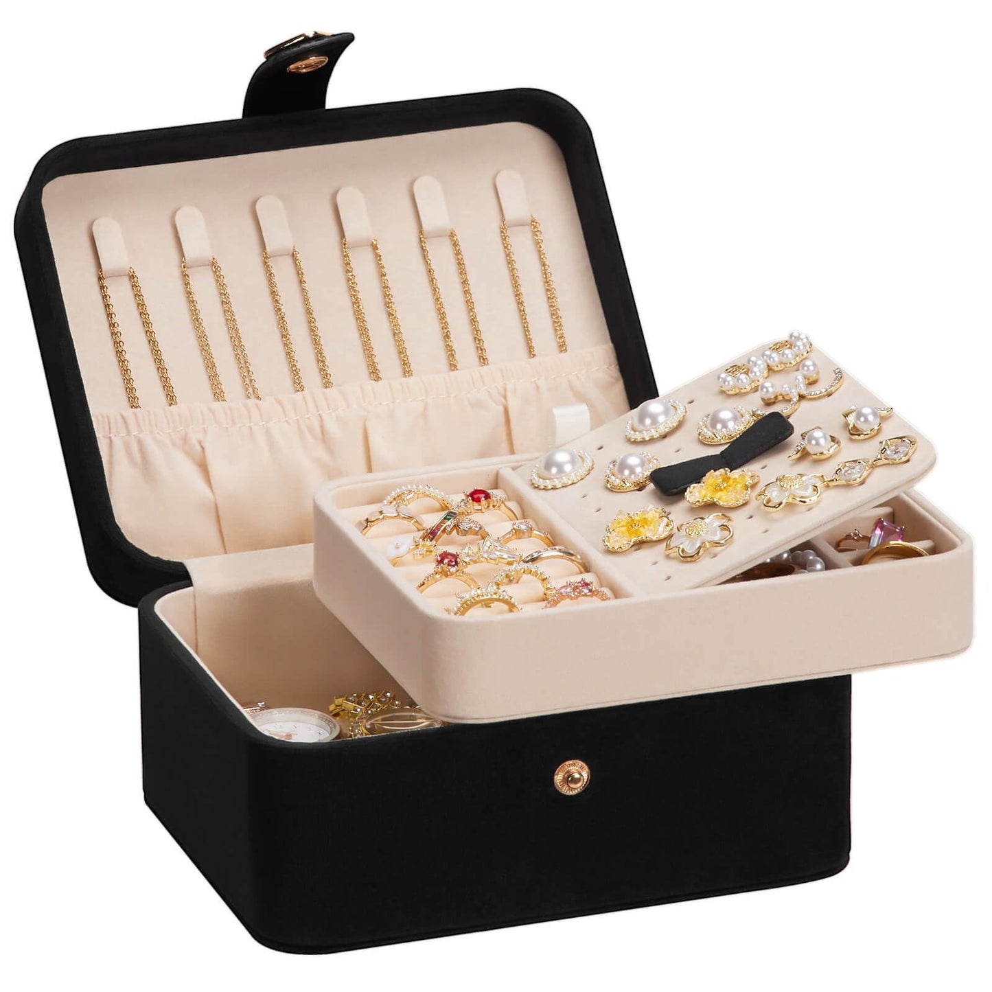 Homde Jewelry Box Small for Women: Ring Earring Organizer Storage for Dresser - Necklace Bracelets Holder with Multi Compartments(Black)