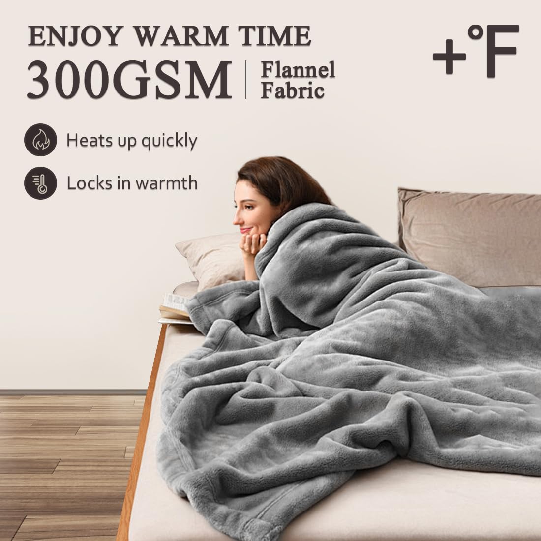 LaSyL Fleece Blanket Queen 90"x90" Grey - 300GSM Soft Cozy Plush Fuzzy Flannel Bed Blanket - Lightweight Anti-Static Microfiber Blanket for Couch, Bed, Sofa