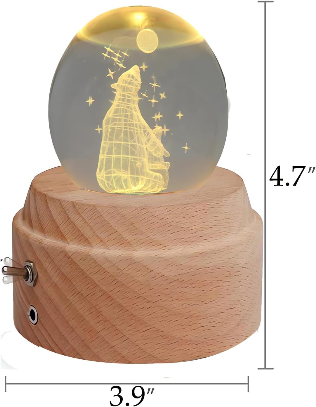 SINGEEK Polar Bear K9 Crystal Ball Music Box with Projection and Rotating Wooden Base, Snow Globe for Women Mom Girls, Best Gift for Birthday Valentine's Day Mother's Day (You are My Sunshine)