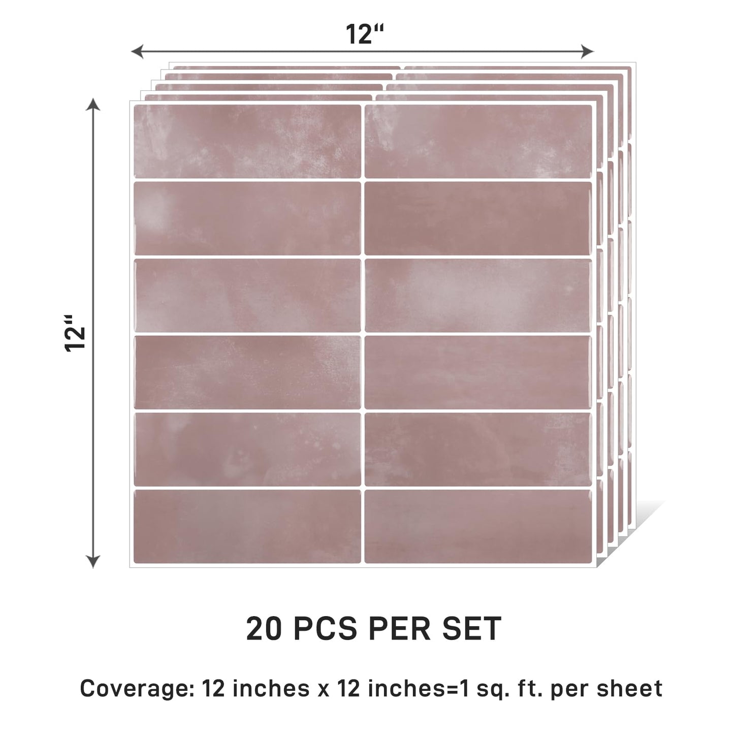 VaryPaper 20 Sheets Pink Peel and Stick Backsplash for Kitchen Back Splash Stick on Tiles Waterproof Bathroom Backsplash Tile Stickers Removable Self Adhesive Wall Tiles for Laundry Room 12''x12''