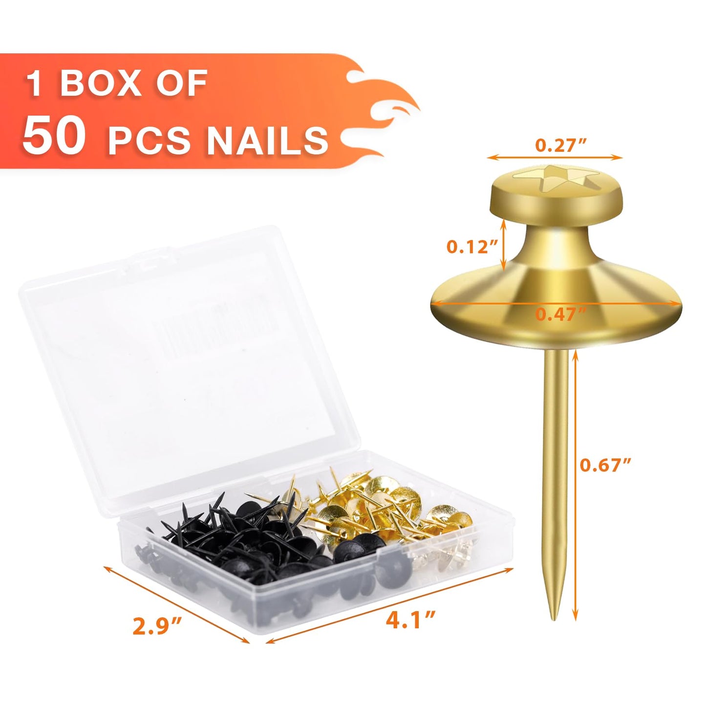 50 PCS Thumb Tacks for Wall Picture Hangers, Double Headed Picture Hanging Nails Kit, Push Pins Wall Hooks, Renter Friendly Decor Thumbtacks for Tapestry Frame Art Photos(Black &Gold)